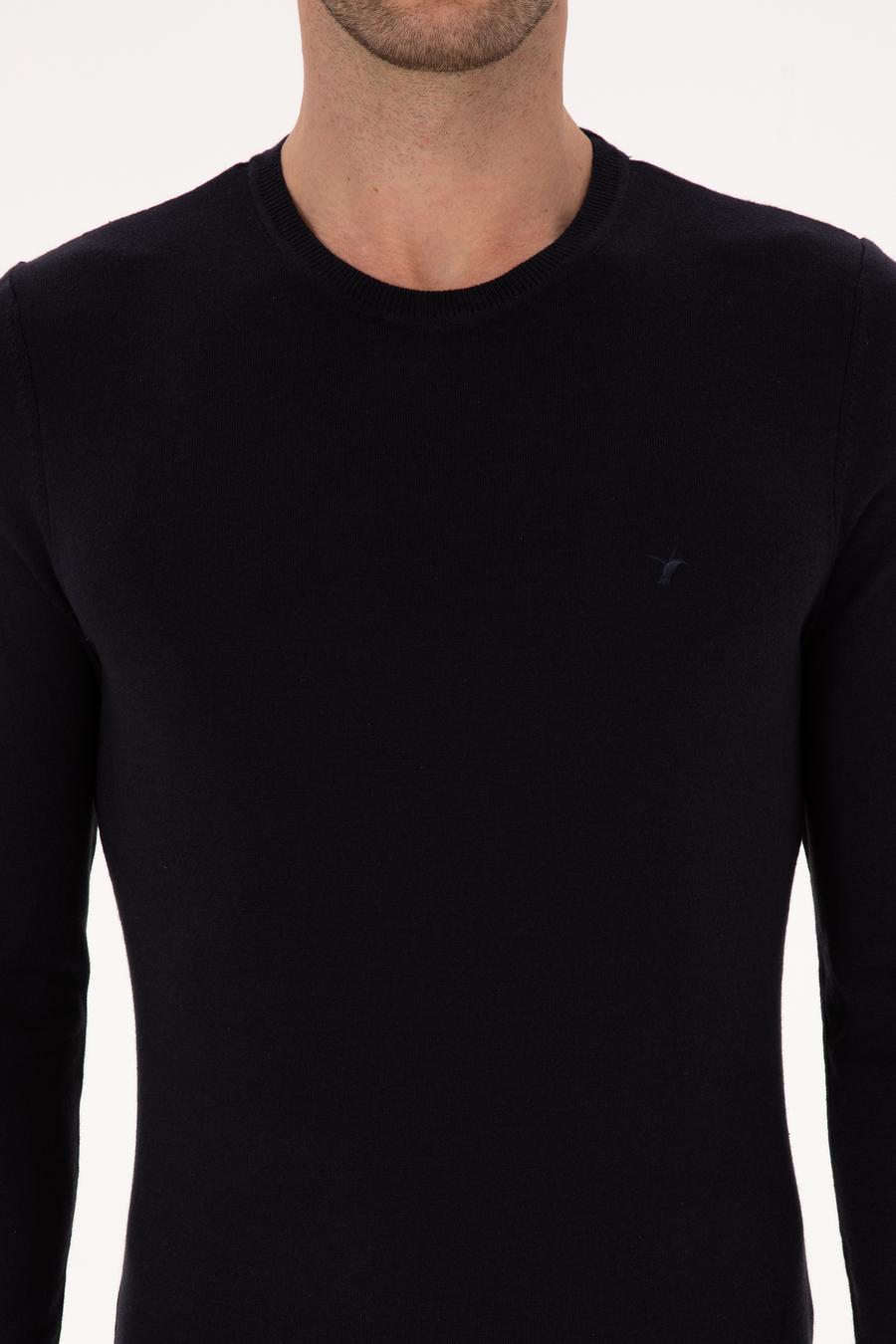 Lacivert Slim Fit Pamuk Karışımlı Bisiklet Yaka Basic Triko Kazak - 50318620011