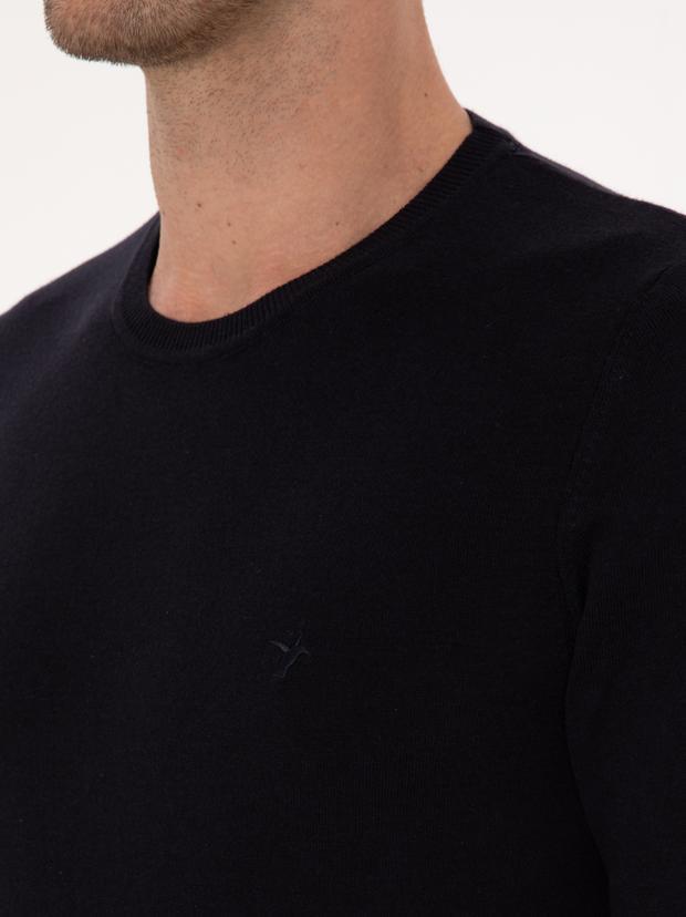 Lacivert Slim Fit Pamuk Karışımlı Bisiklet Yaka Basic Triko Kazak