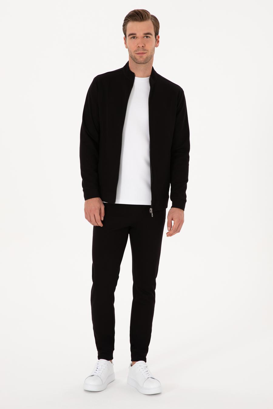 Siyah Slim Fit Pamuk Karışımlı Paçası Lastikli Eşofman Altı - 50309819030