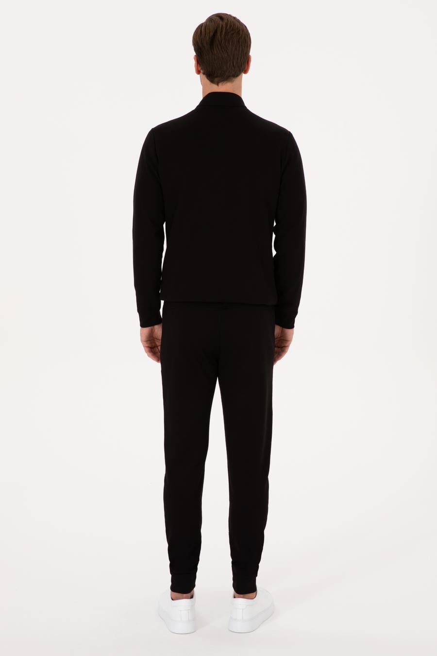 Siyah Slim Fit Pamuk Karışımlı Paçası Lastikli Eşofman Altı - 50309819030