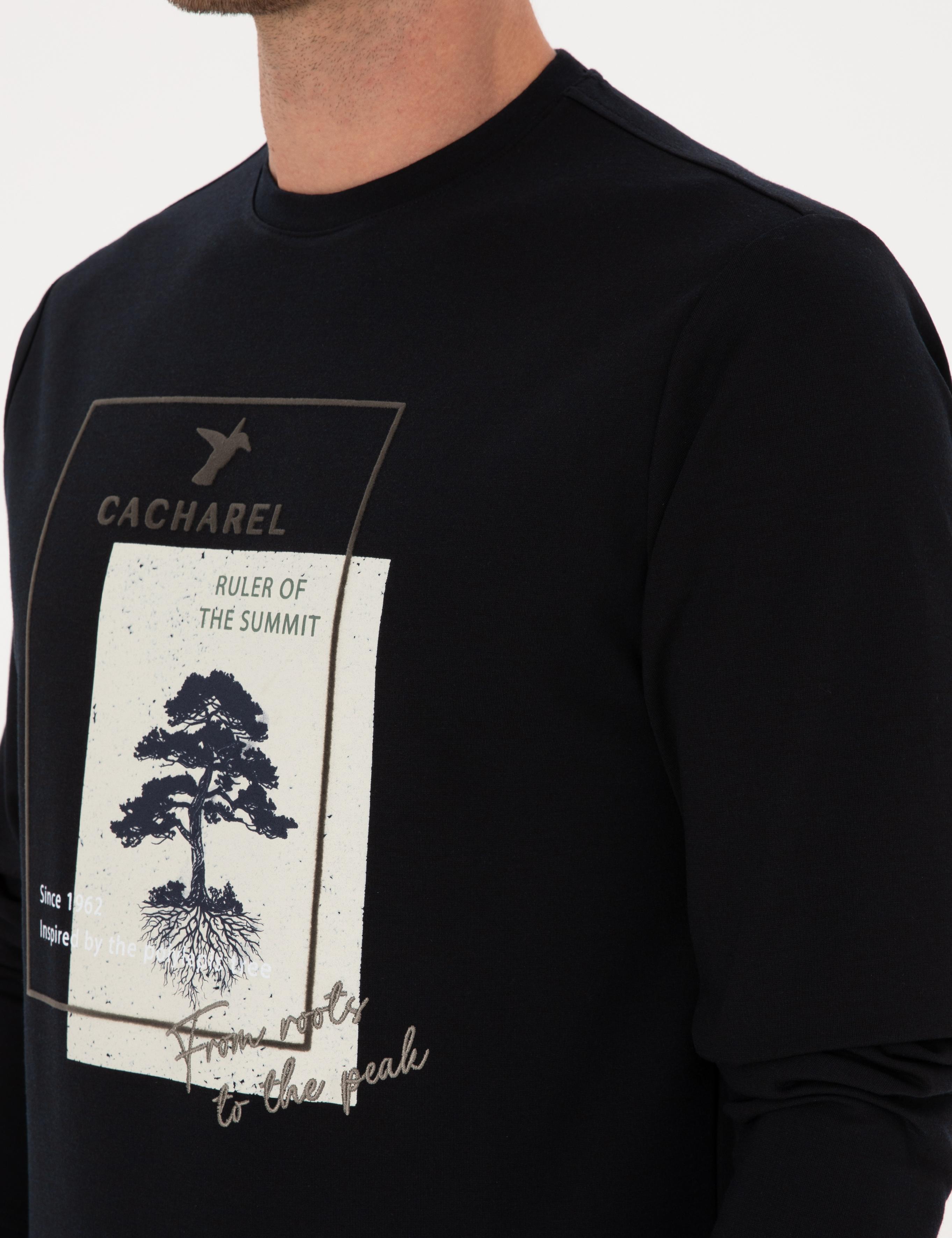 Lacivert Regular Fit Bisiklet Yaka Baskılı Sweatshirt - 50311402009