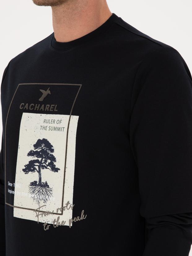 Lacivert Regular Fit Bisiklet Yaka Baskılı Sweatshirt