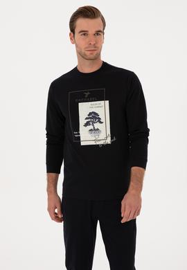 Lacivert Regular Fit Bisiklet Yaka Baskılı Sweatshirt