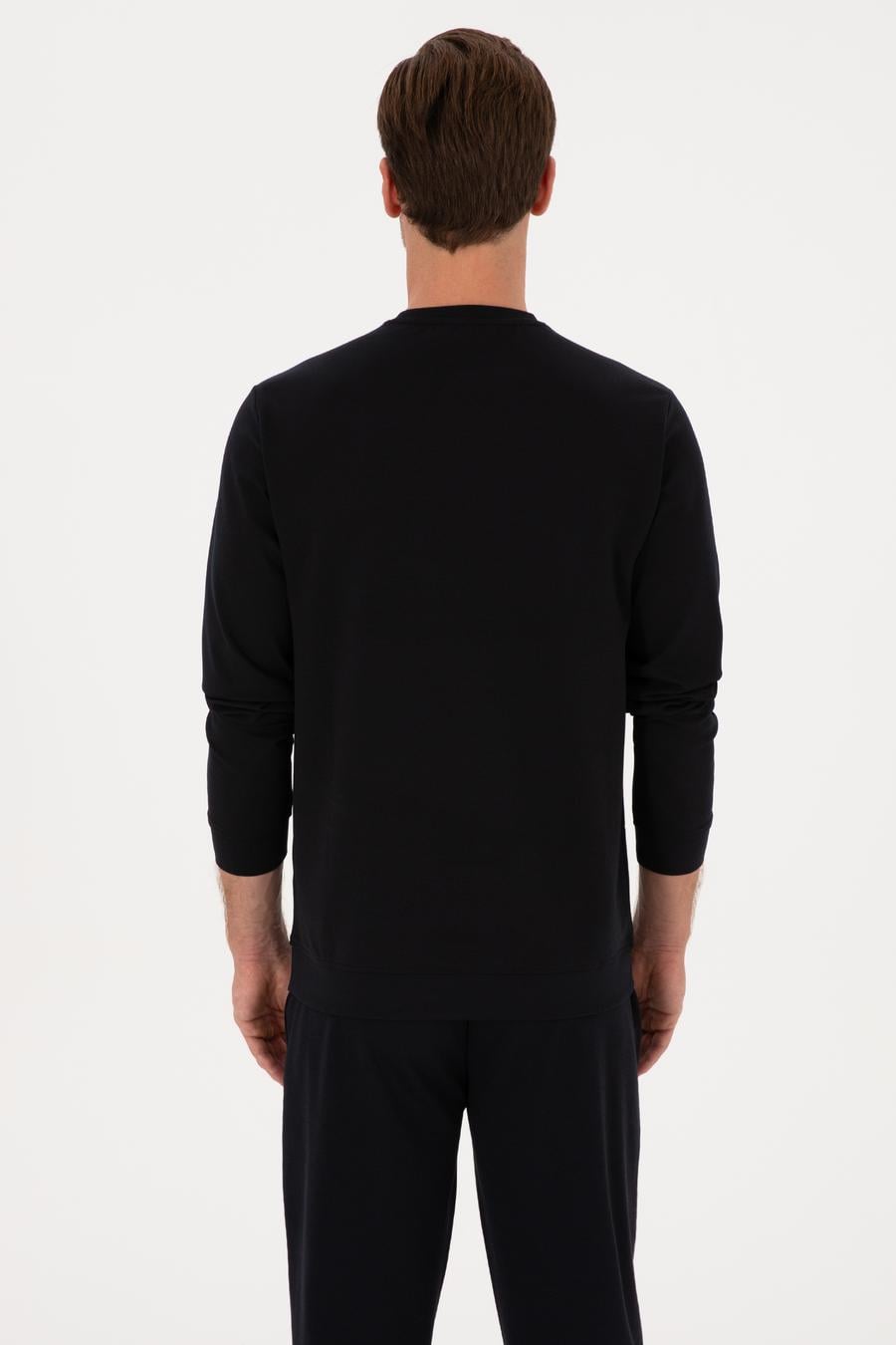 Lacivert Regular Fit Bisiklet Yaka Baskılı Sweatshirt - 50311402009