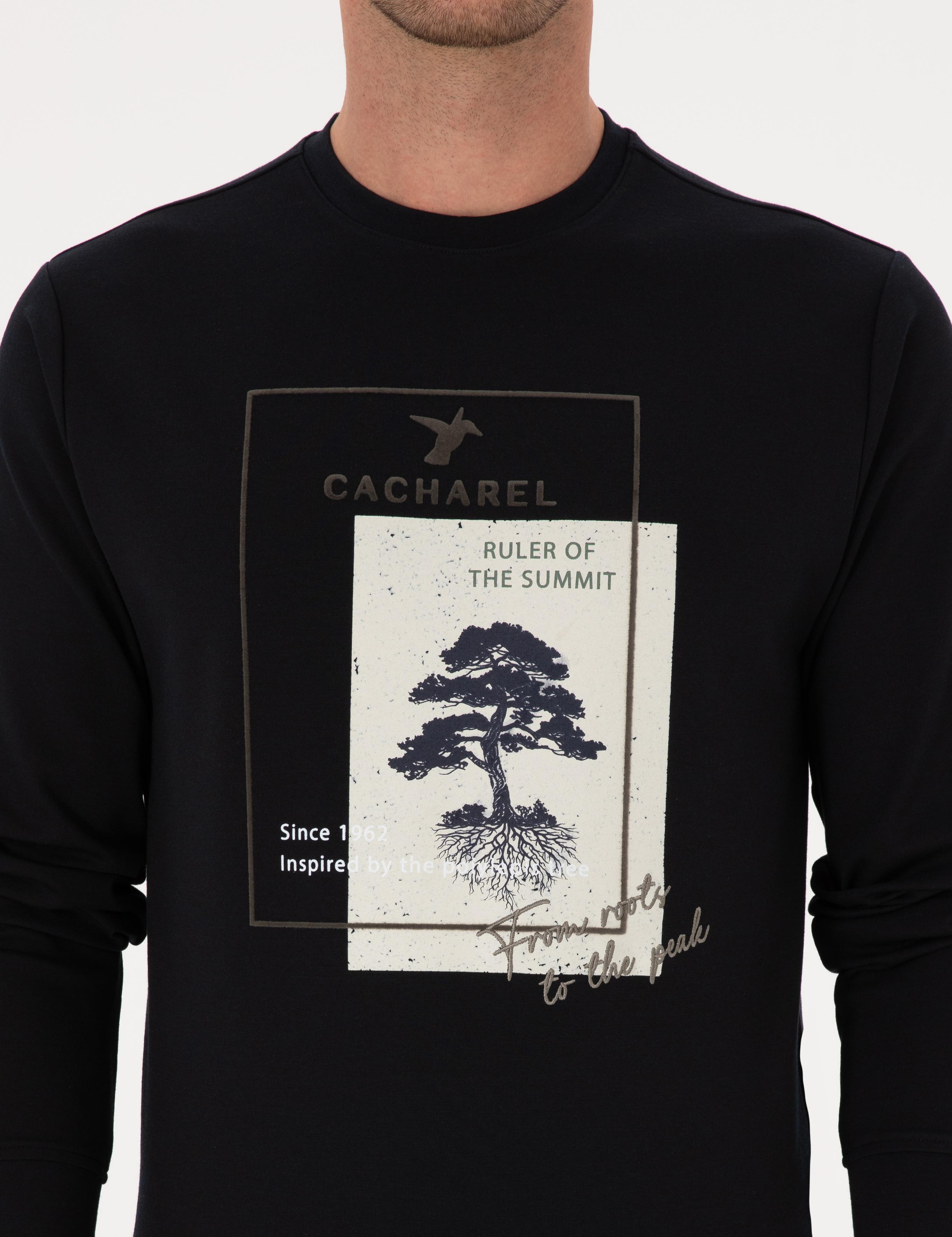 Lacivert Regular Fit Bisiklet Yaka Baskılı Sweatshirt - 50311402009
