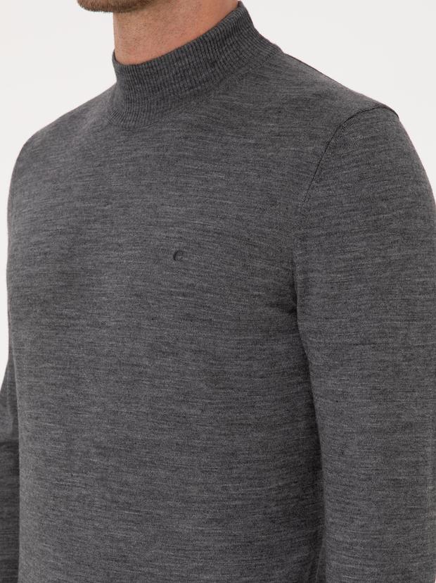 Füme Slim Fit Yün Karışımlı Yarım Balıkçı Basic Triko Kazak