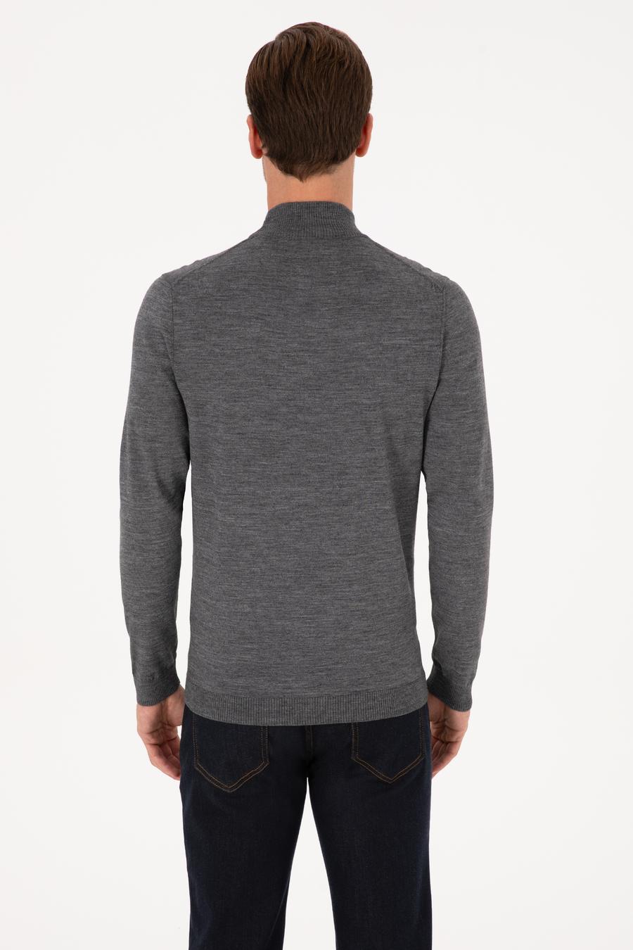 Füme Slim Fit Yün Karışımlı Yarım Balıkçı Basic Triko Kazak - 50315296009