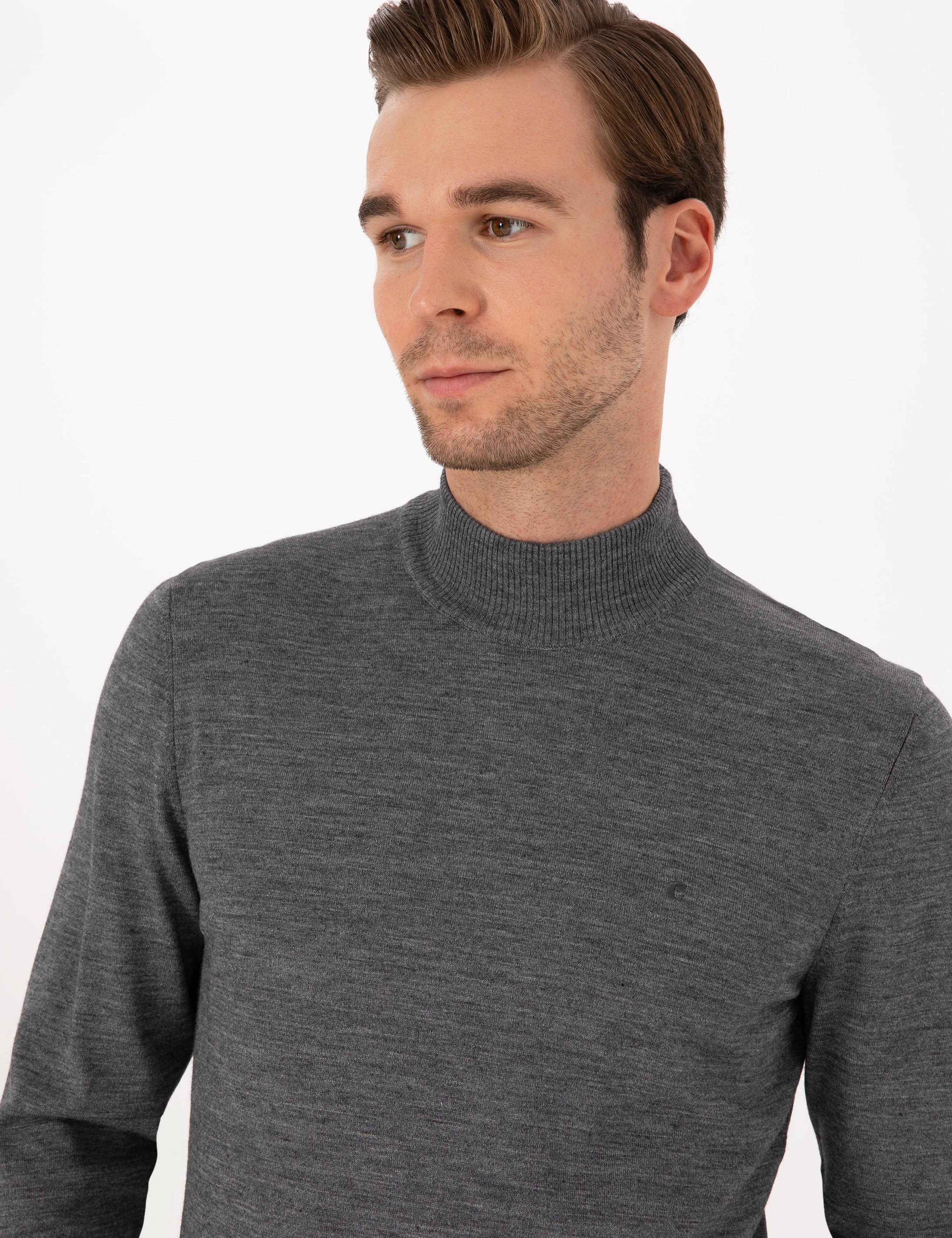 Füme Slim Fit Yün Karışımlı Yarım Balıkçı Basic Triko Kazak - 50315296009