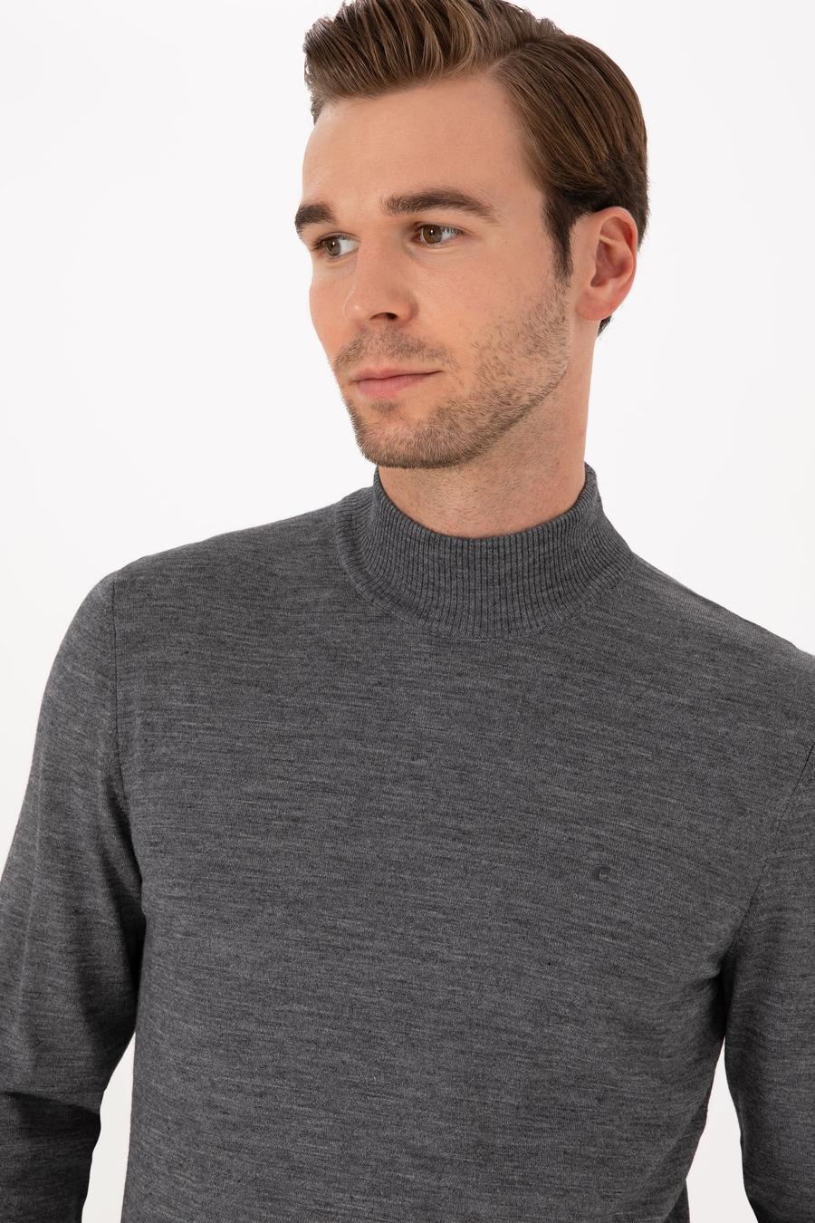 Füme Slim Fit Yün Karışımlı Yarım Balıkçı Basic Triko Kazak - 50315296009
