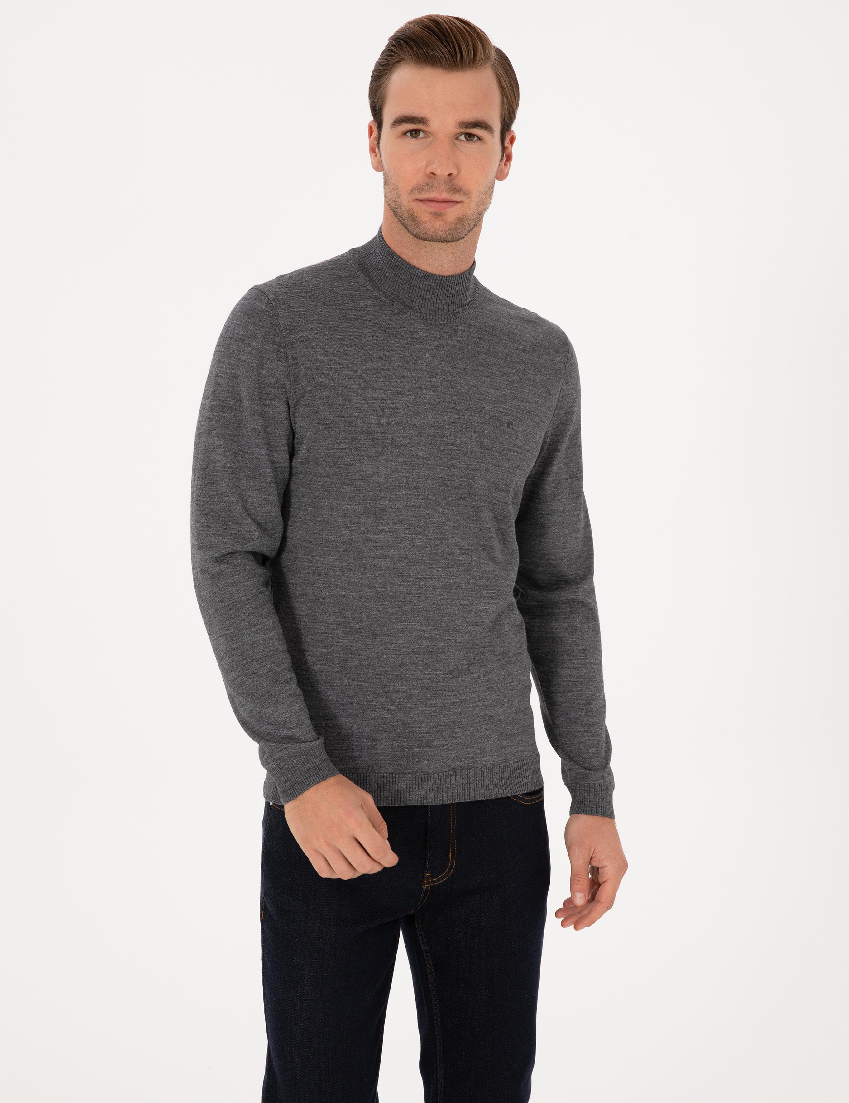 Füme Slim Fit Yün Karışımlı Yarım Balıkçı Basic Triko Kazak - 50315296009