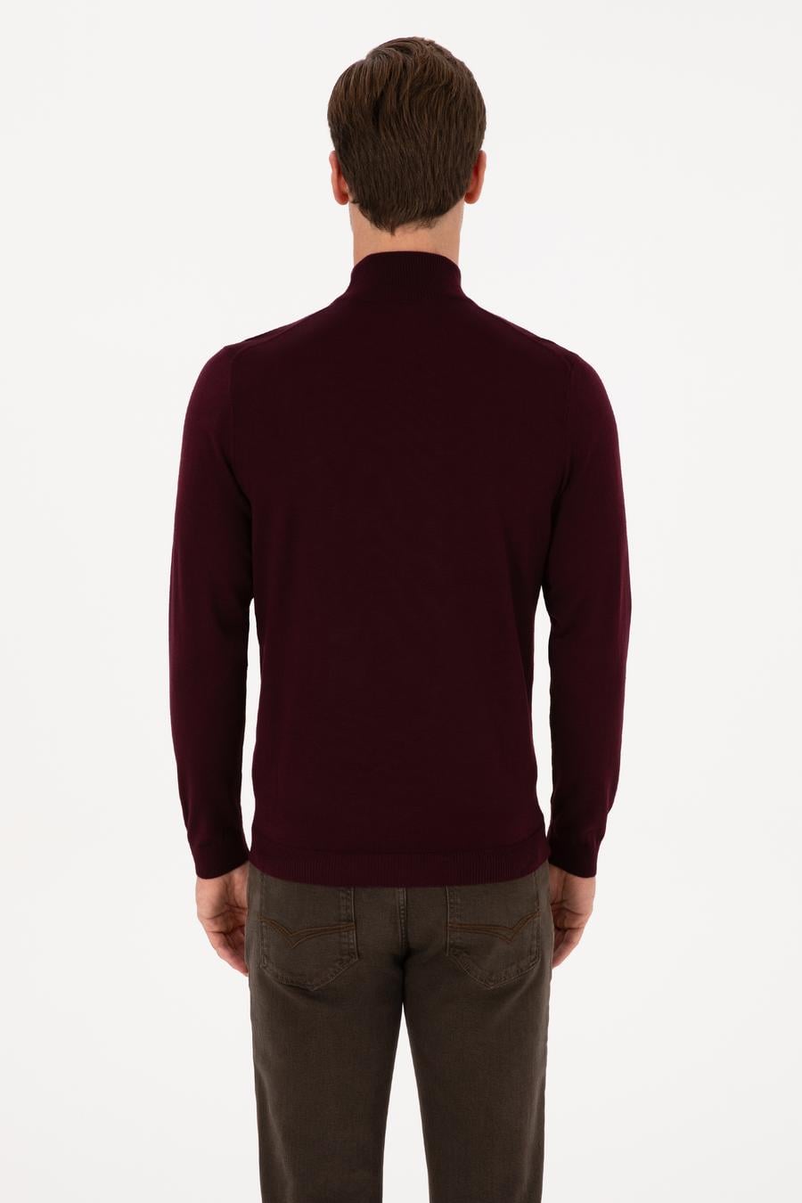Açık Bordo Slim Fit Yün Karışımlı Yarım Balıkçı Basic Triko Kazak - 50315296044