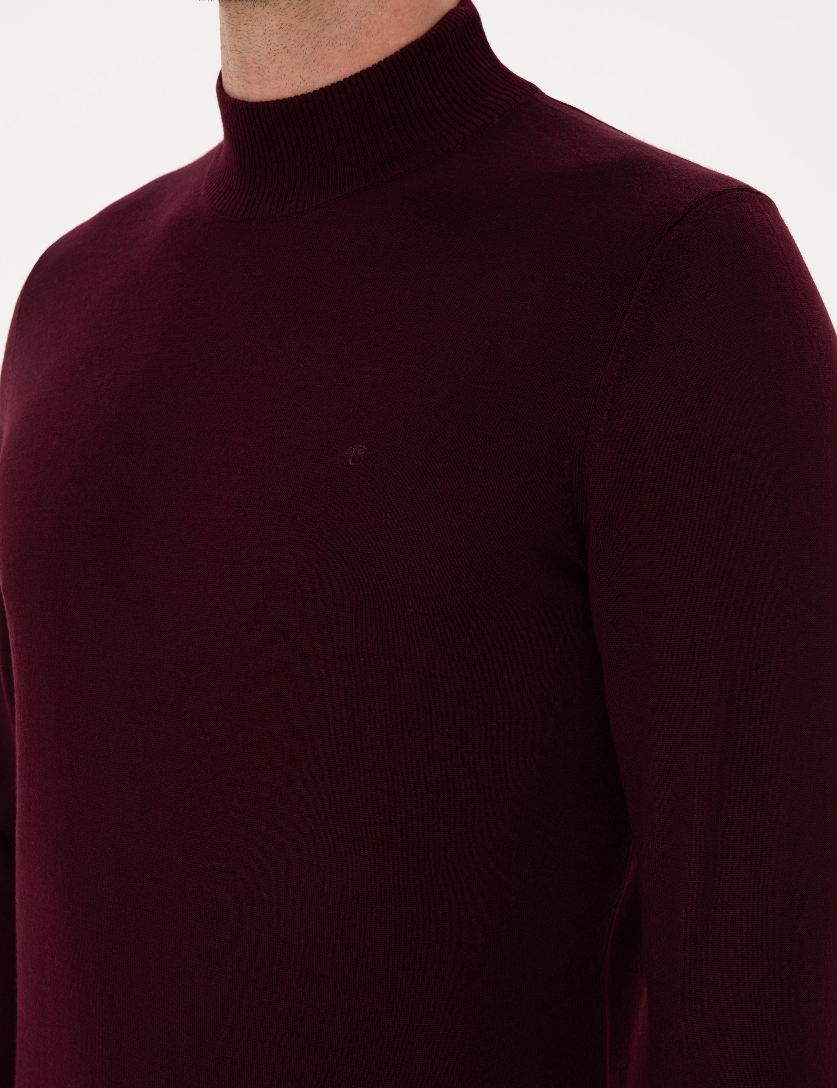 Açık Bordo Slim Fit Yün Karışımlı Yarım Balıkçı Basic Triko Kazak - 50315296044