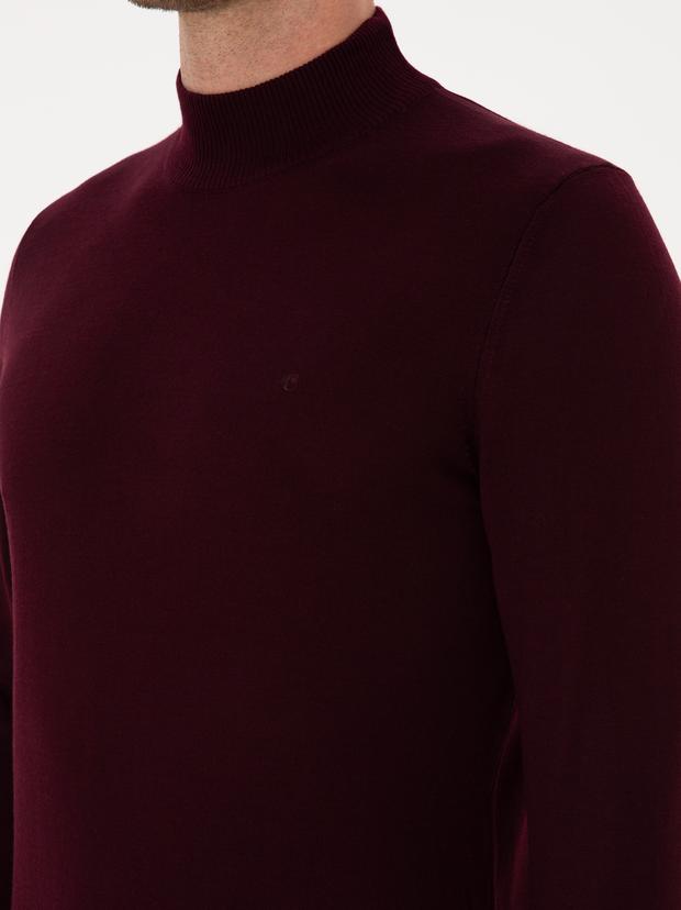 Açık Bordo Slim Fit Yün Karışımlı Yarım Balıkçı Basic Triko Kazak