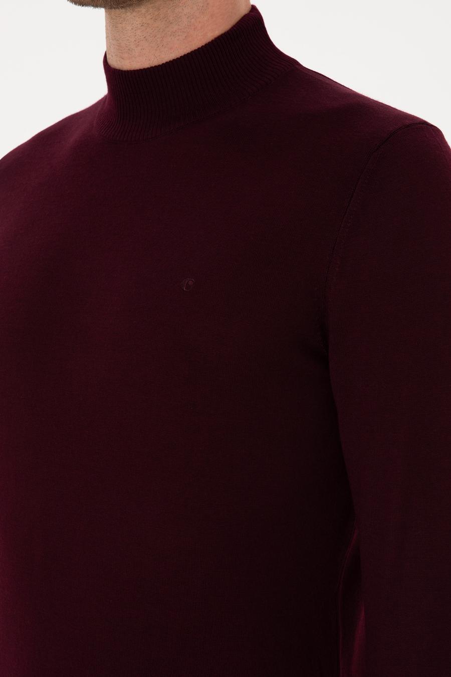 Açık Bordo Slim Fit Yün Karışımlı Yarım Balıkçı Basic Triko Kazak - 50315296044