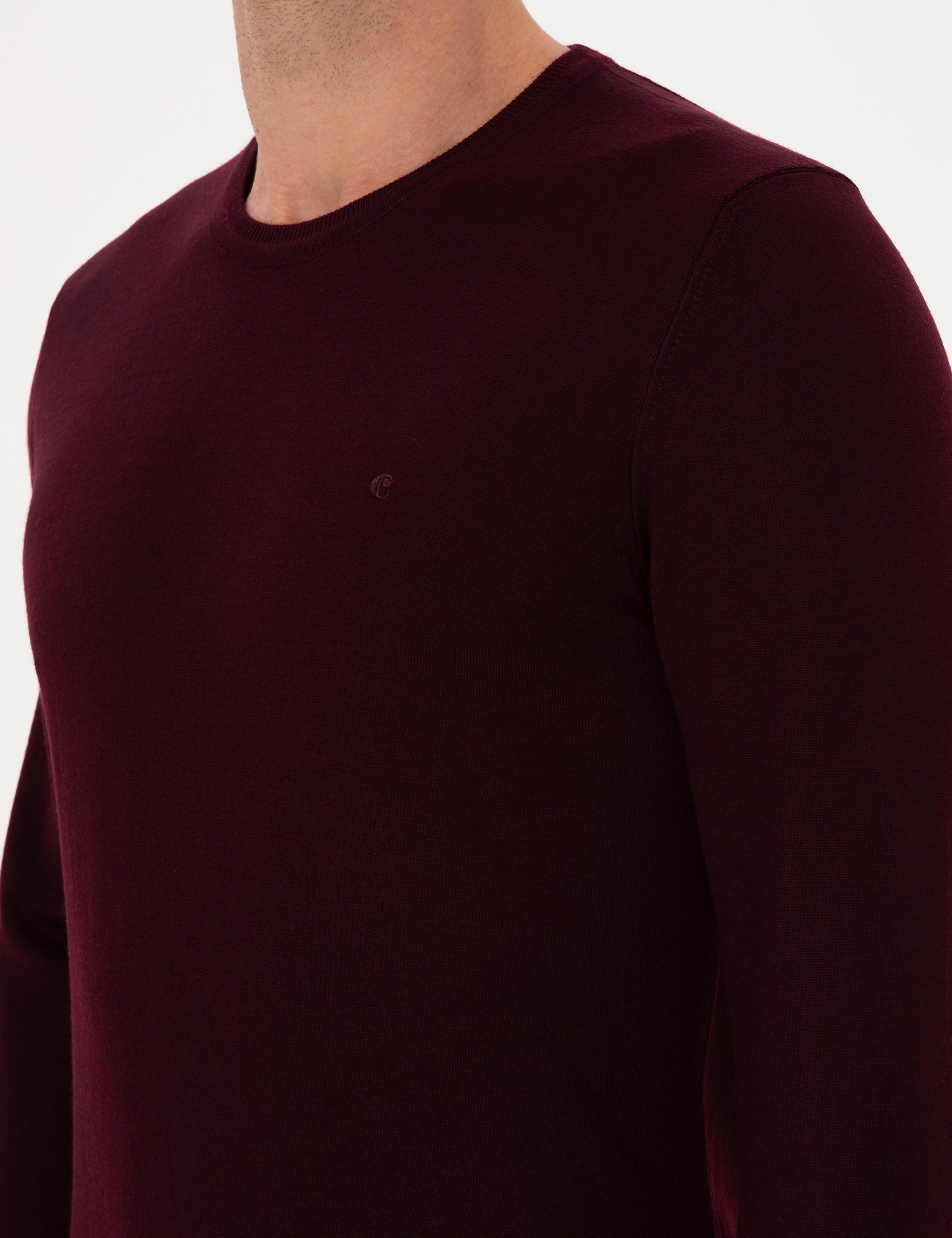 Açık Bordo Slim Fit Yün Karışımlı Bisiklet Yaka Basic Triko Kazak - 50315266099