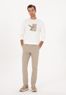 Bej Slim Fit Yün Karışımlı Kanvas Pantolon