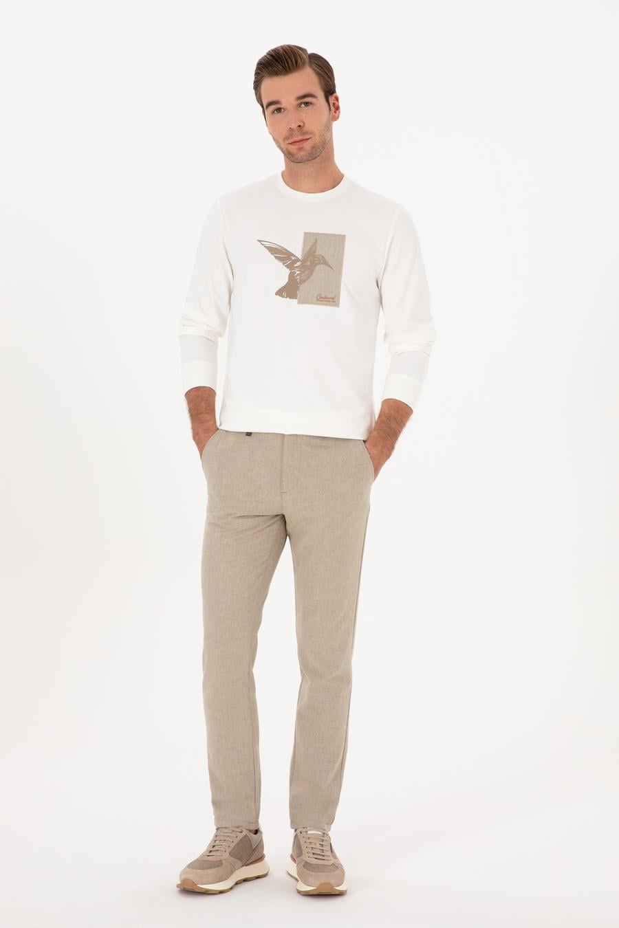 Bej Slim Fit Yün Karışımlı Kanvas Pantolon - 50308721148