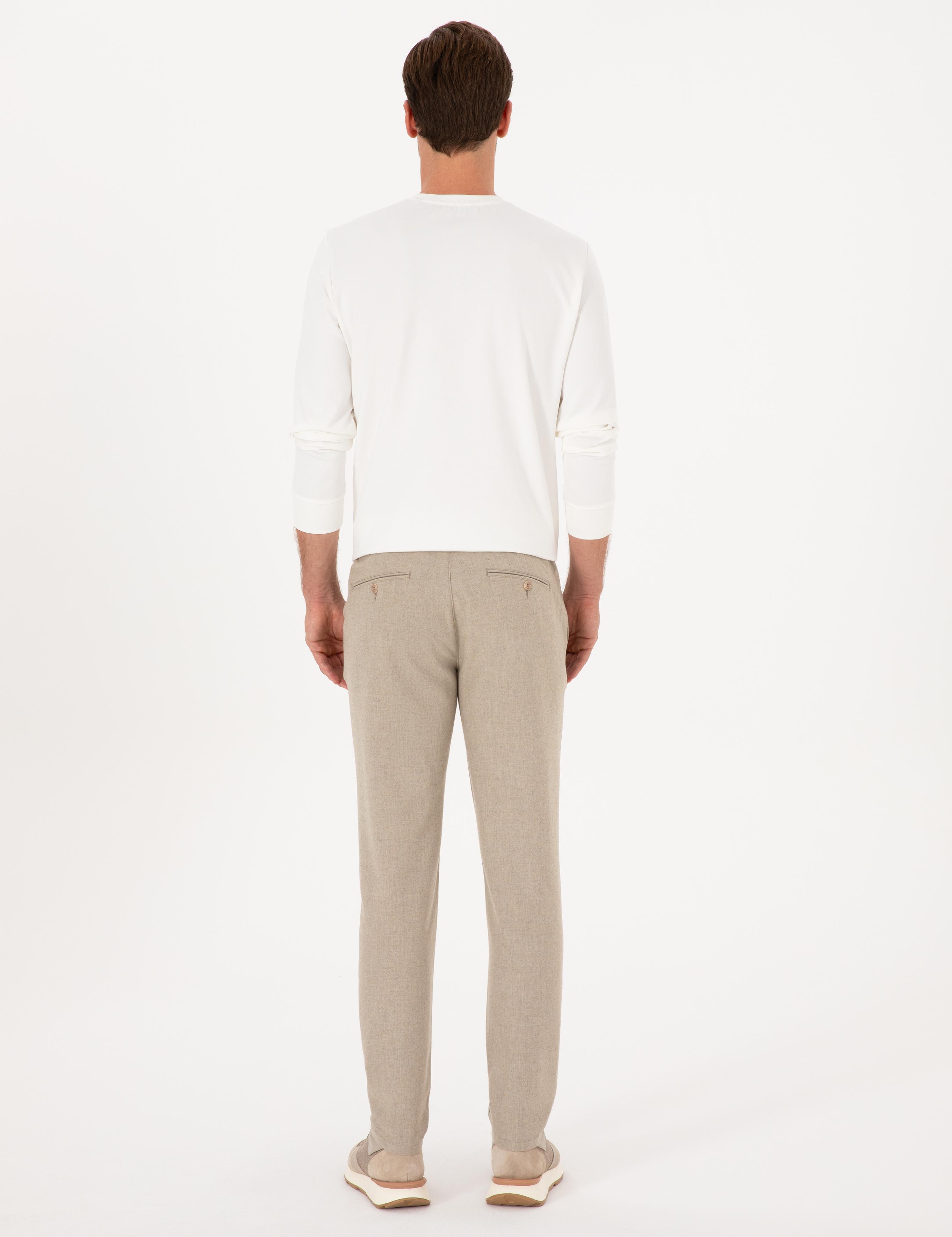 Bej Slim Fit Yün Karışımlı Kanvas Pantolon - 50308721148