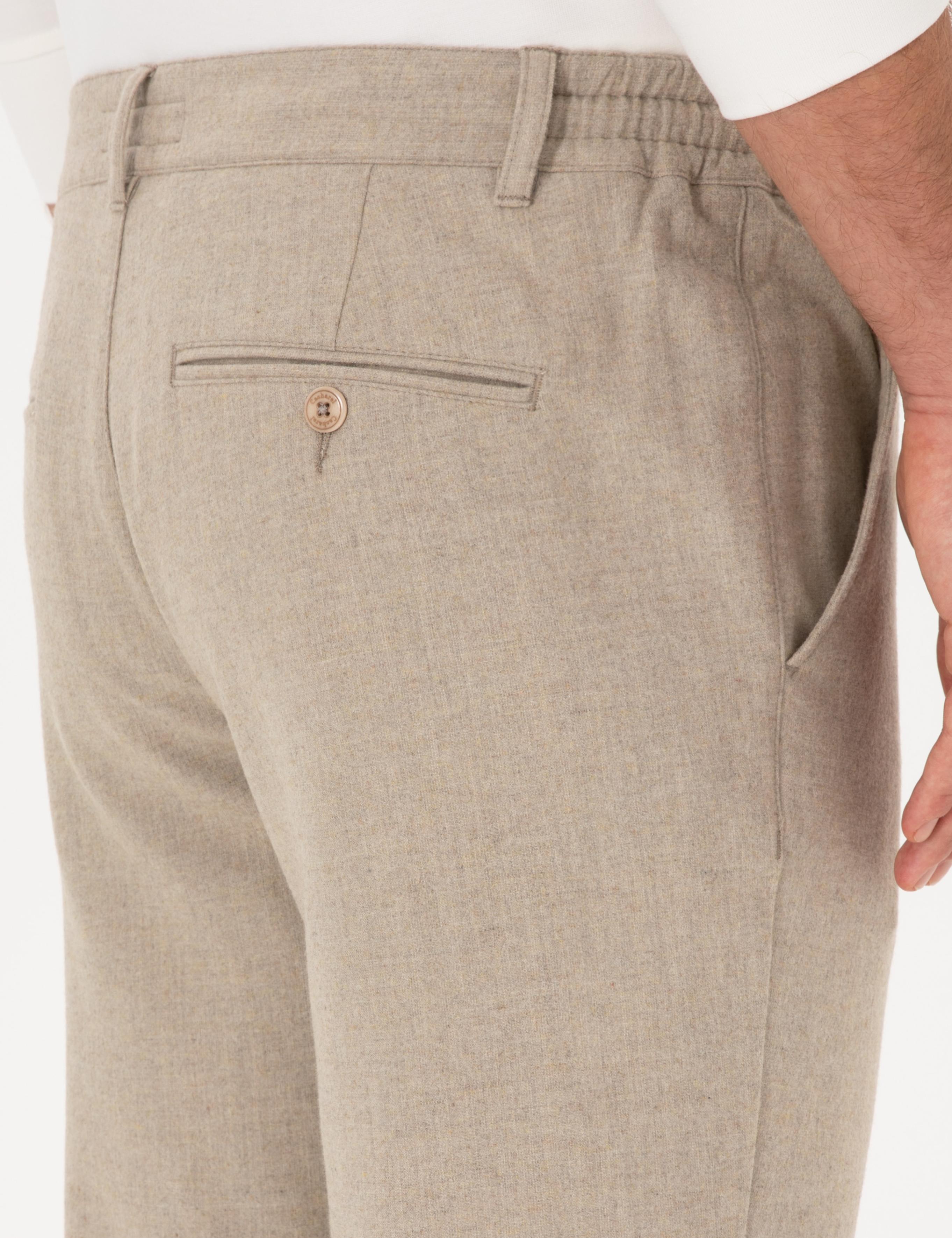Bej Slim Fit Yün Karışımlı Kanvas Pantolon - 50308721148