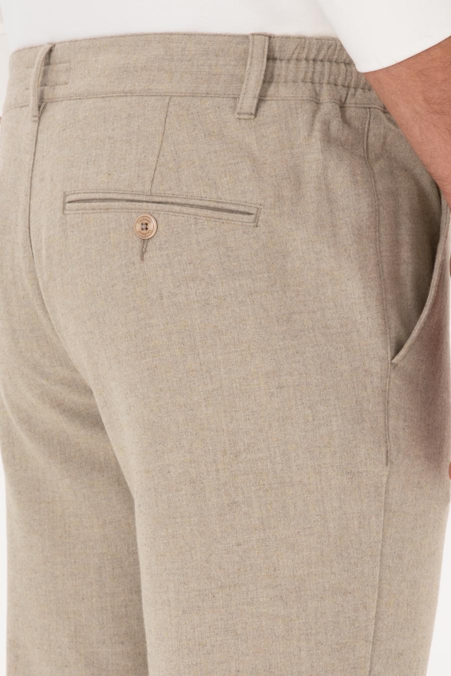 Bej Slim Fit Yün Karışımlı Kanvas Pantolon - 50308721148