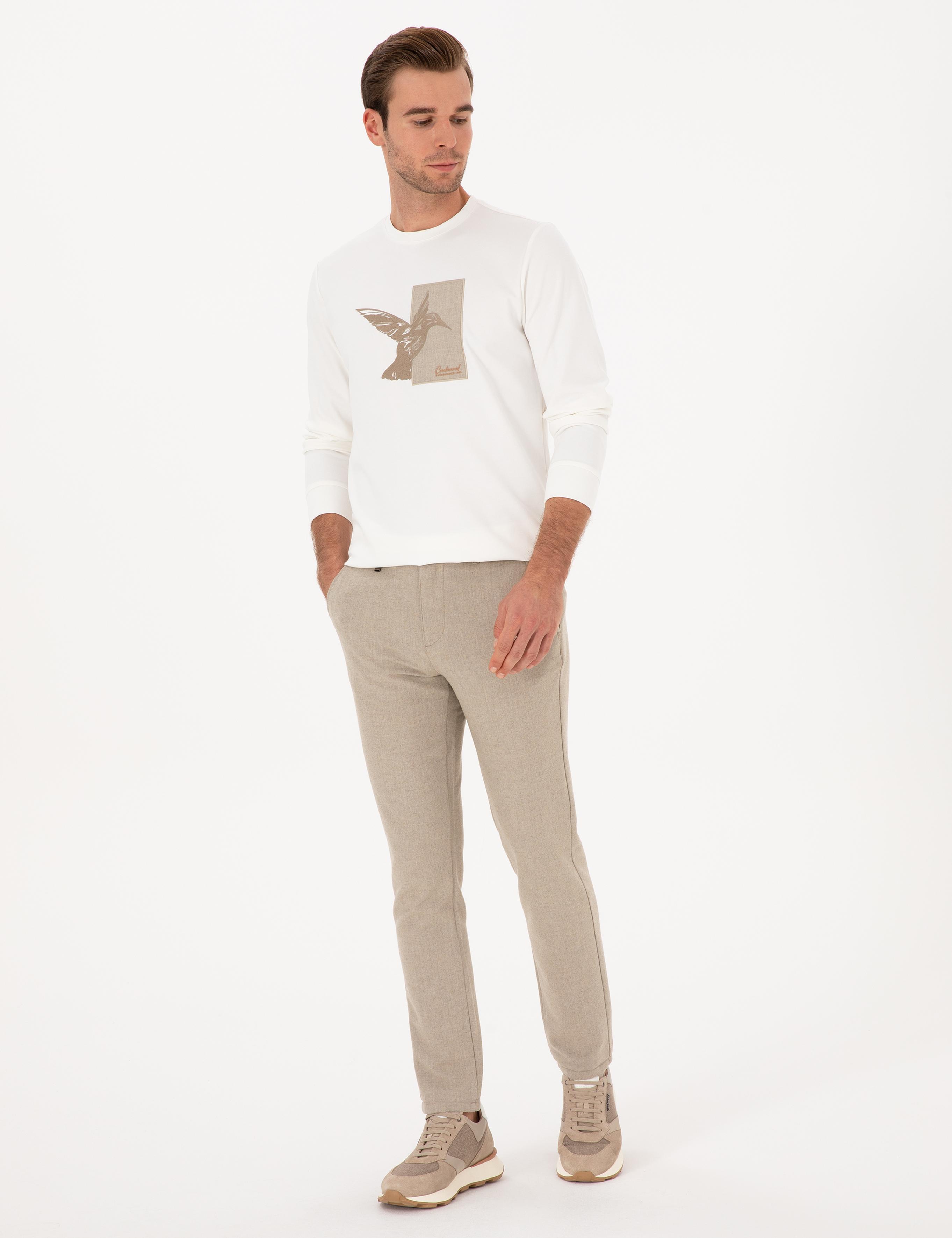 Bej Slim Fit Yün Karışımlı Kanvas Pantolon - 50308721148