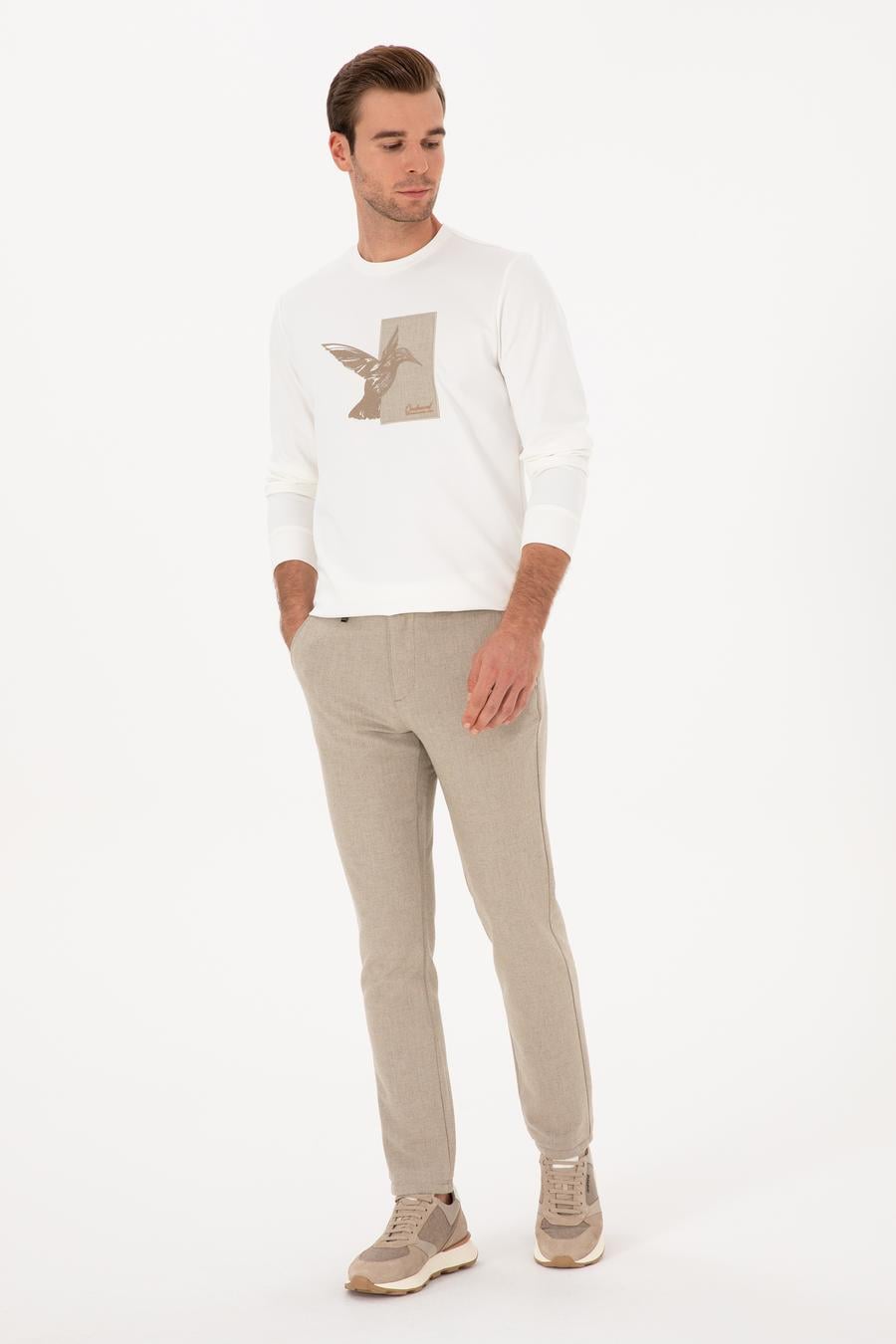 Bej Slim Fit Yün Karışımlı Kanvas Pantolon - 50308721148
