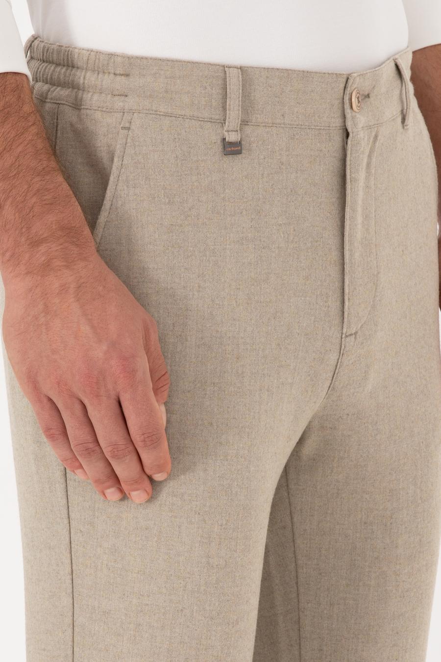 Bej Slim Fit Yün Karışımlı Kanvas Pantolon - 50308721148