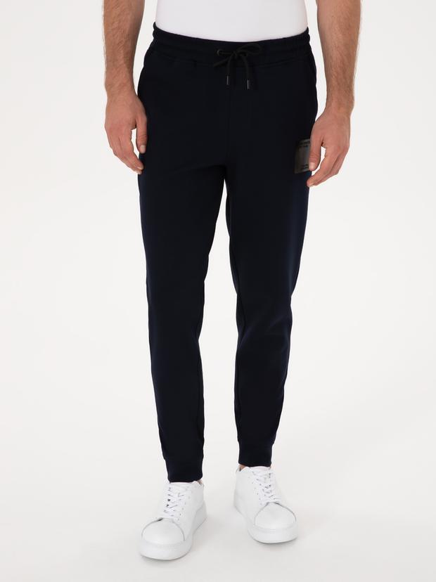 Lacivert Slim Fit Pamuk Karışımlı Paçası Lastikli Eşofman Altı