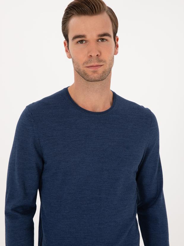 İndigo Slim Fit Yün Karışımlı Bisiklet Yaka Basic Triko Kazak