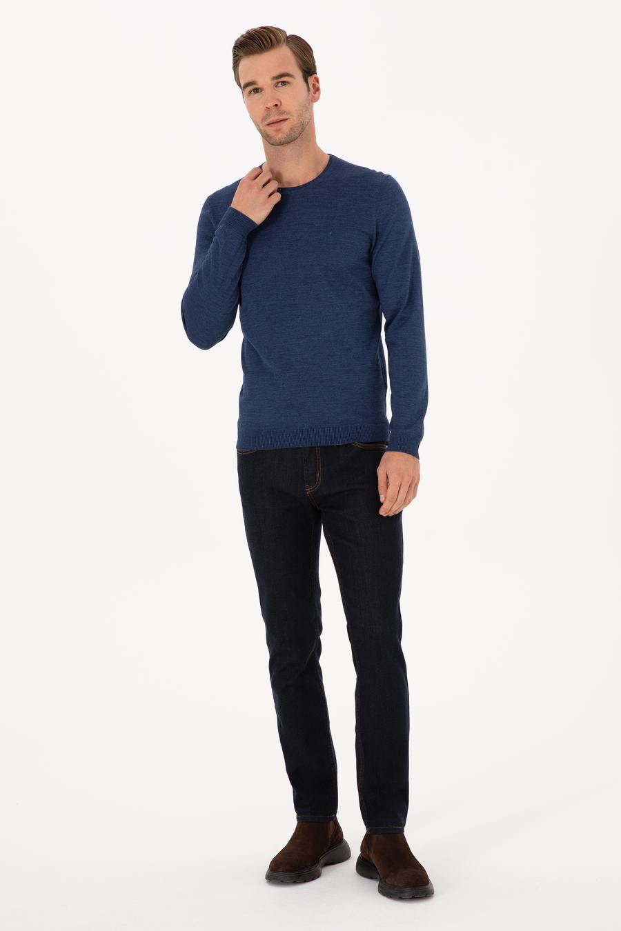 İndigo Slim Fit Yün Karışımlı Bisiklet Yaka Basic Triko Kazak - 50315266069
