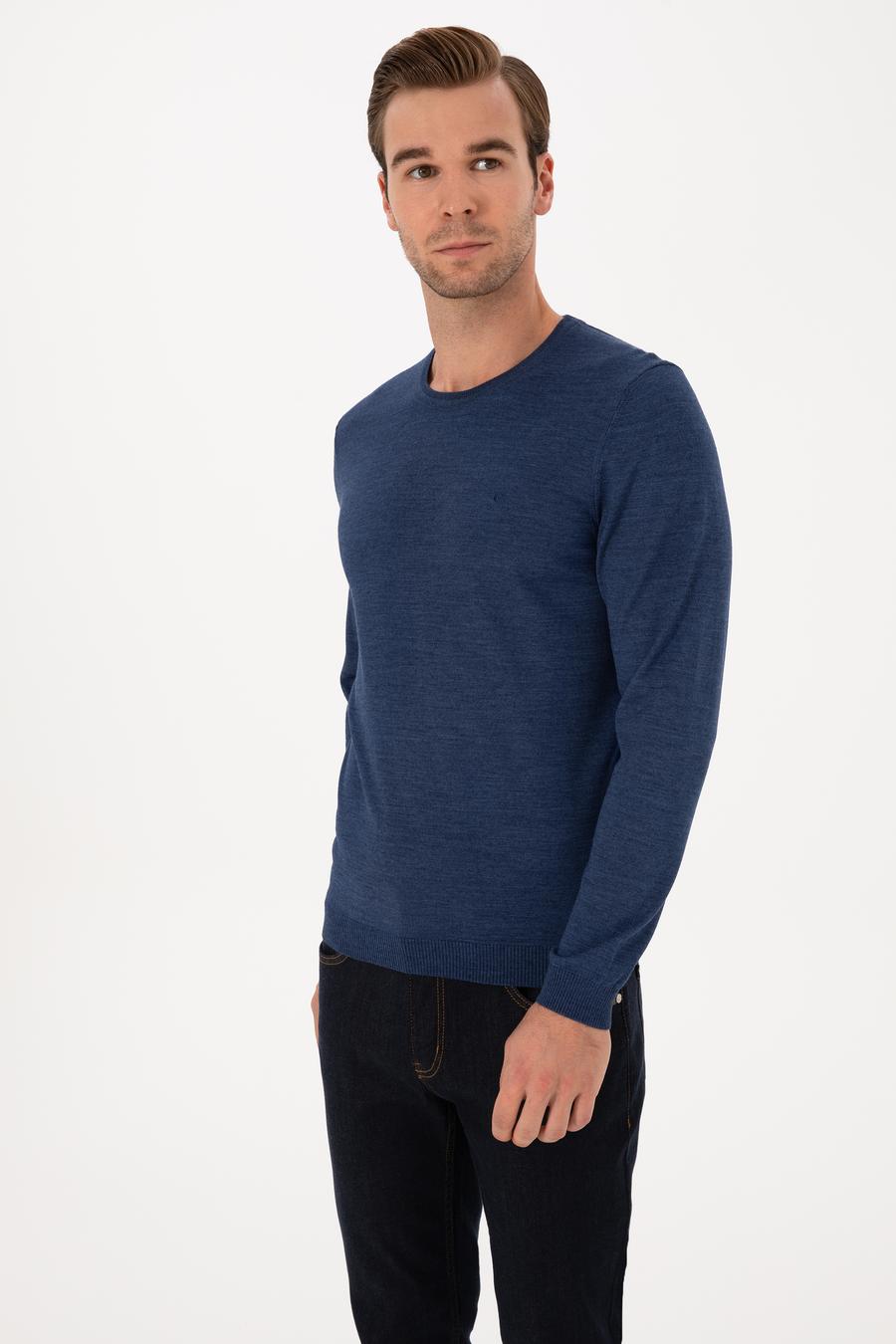 İndigo Slim Fit Yün Karışımlı Bisiklet Yaka Basic Triko Kazak - 50315266069