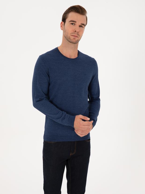 İndigo Slim Fit Yün Karışımlı Bisiklet Yaka Basic Triko Kazak