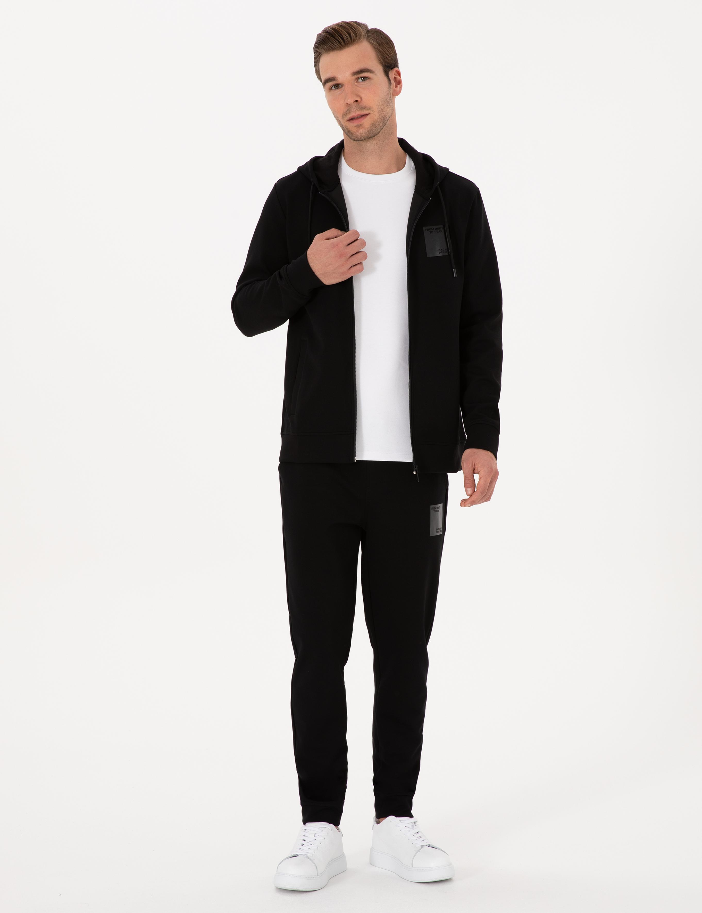 Siyah Slim Fit Pamuk Karışımlı Paçası Lastikli Eşofman Altı - 50311677030