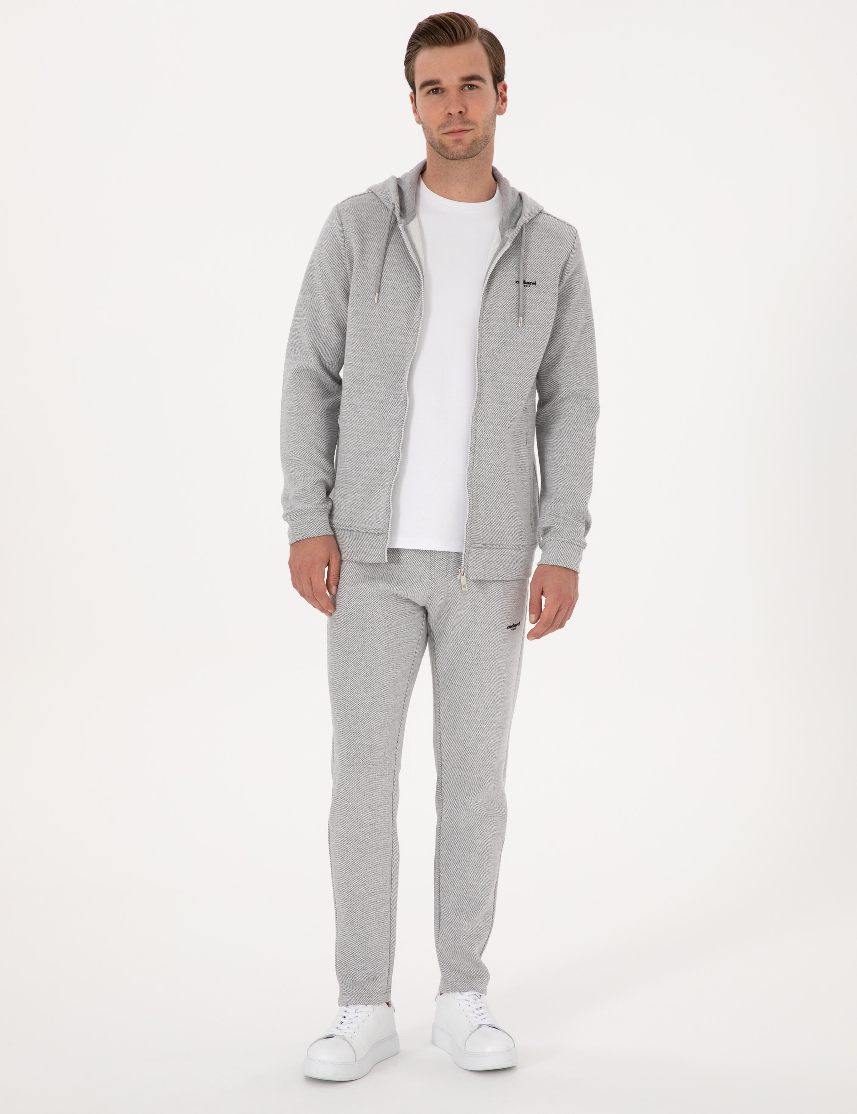 Gri Melanj Regular Fit Pamuk Karışımlı Tam Fermuarlı Sweatshirt - 50309803029