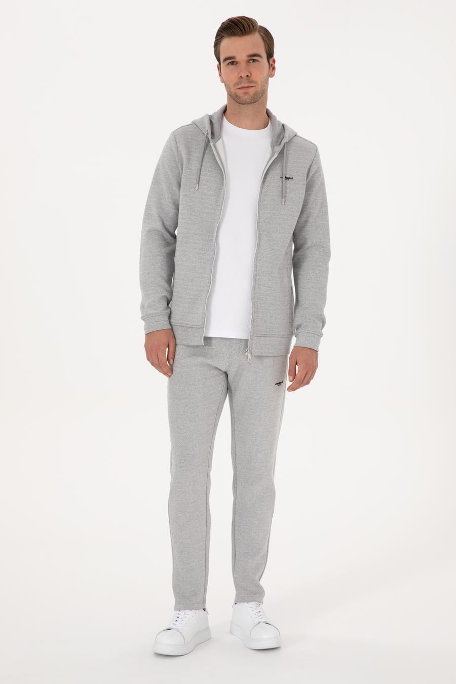Gri Melanj Regular Fit Pamuk Karışımlı Tam Fermuarlı Sweatshirt - 50309803029
