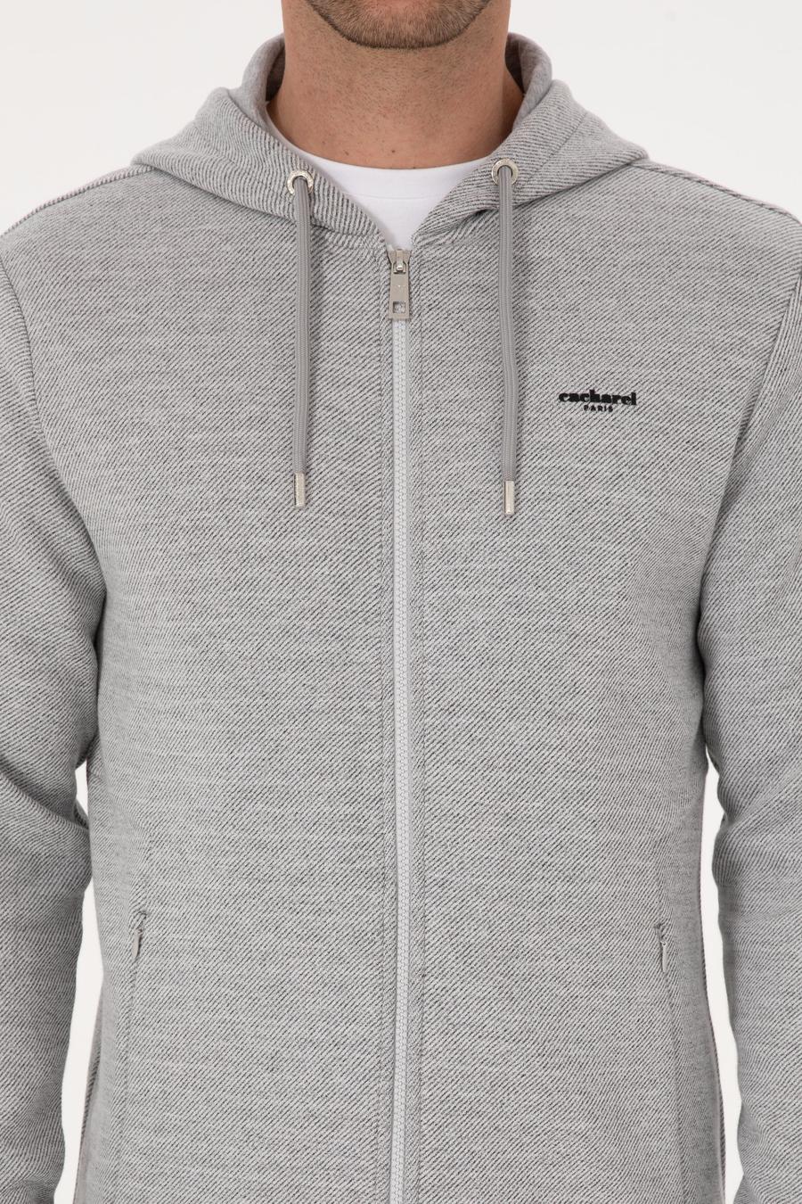 Gri Melanj Regular Fit Pamuk Karışımlı Tam Fermuarlı Sweatshirt - 50309803029