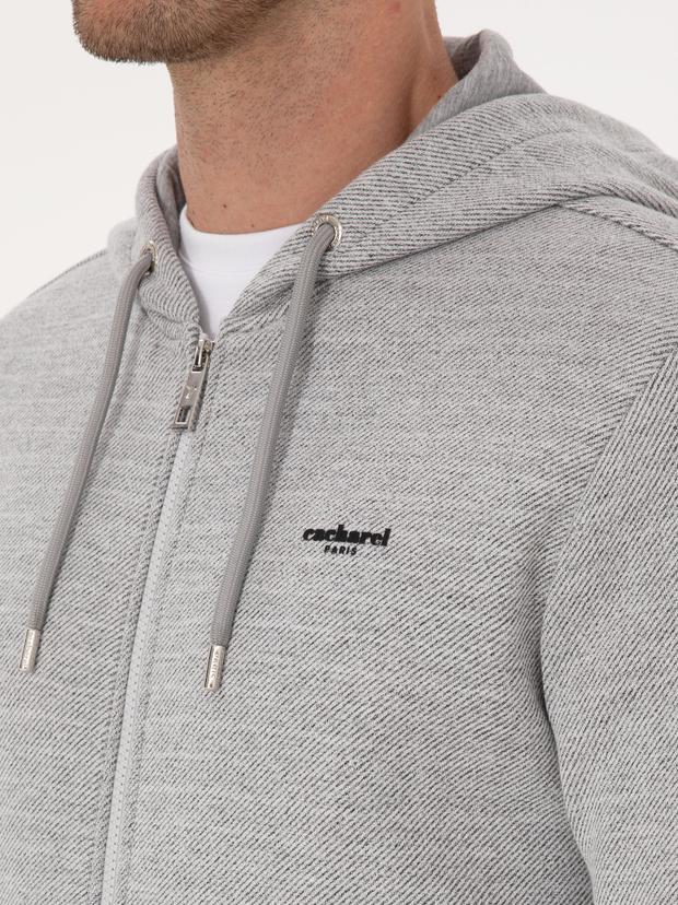 Gri Melanj Regular Fit Pamuk Karışımlı Tam Fermuarlı Sweatshirt