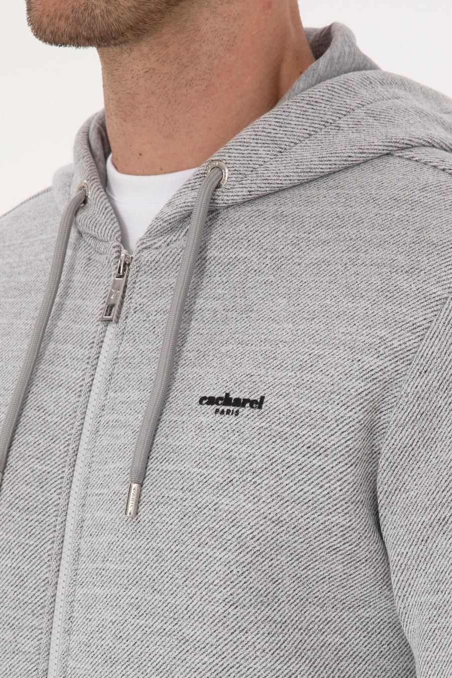 Gri Melanj Regular Fit Pamuk Karışımlı Tam Fermuarlı Sweatshirt - 50309803029