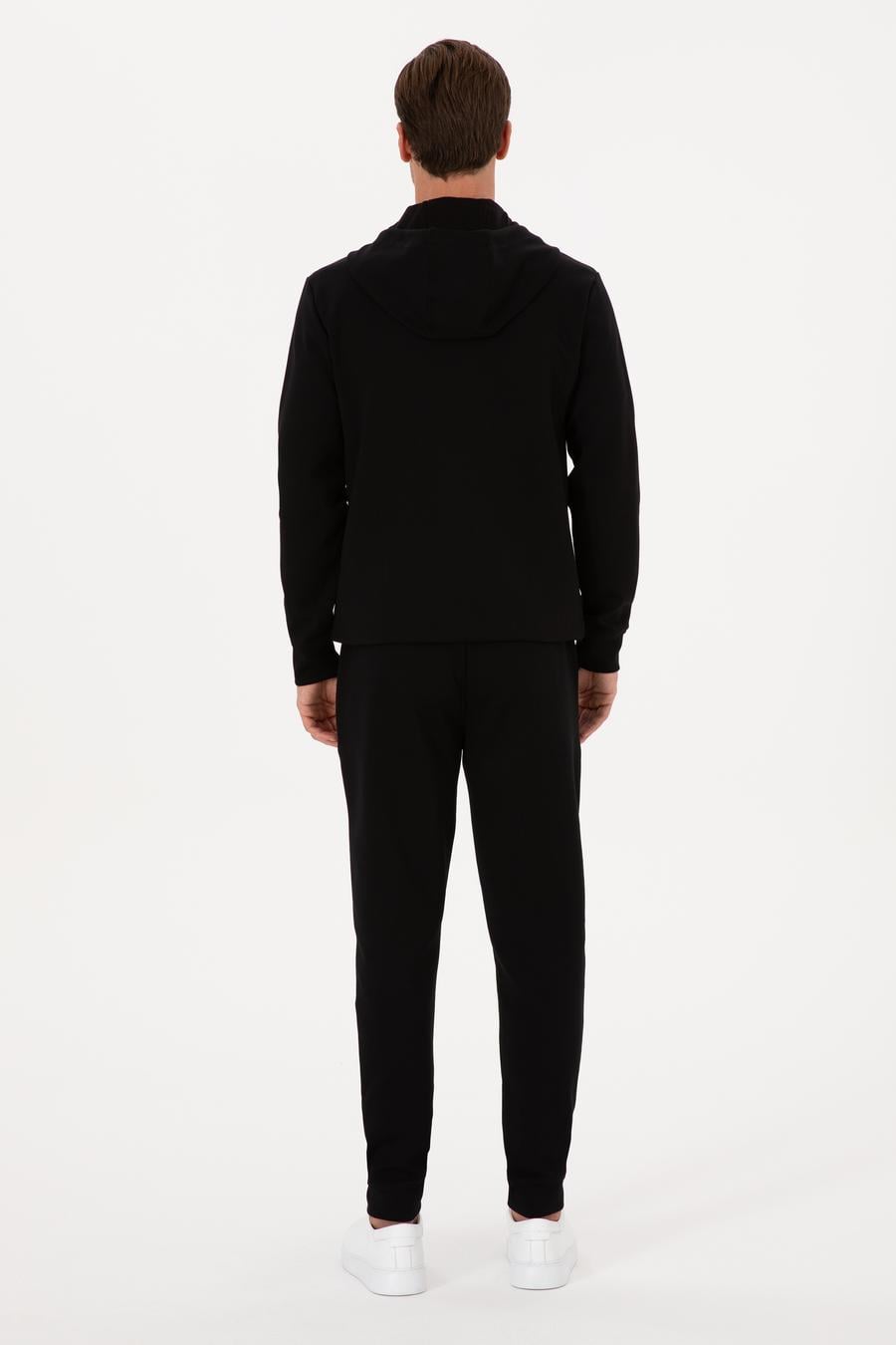 Siyah Slim Fit Pamuk Karışımlı Paçası Lastikli Eşofman Altı - 50311677030