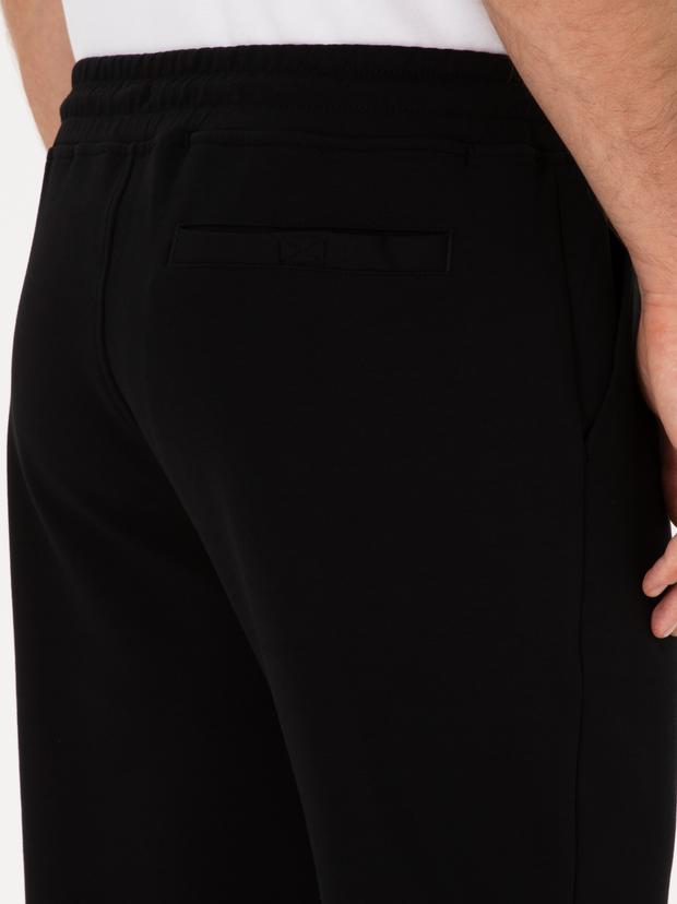Siyah Slim Fit Pamuk Karışımlı Paçası Lastikli Eşofman Altı