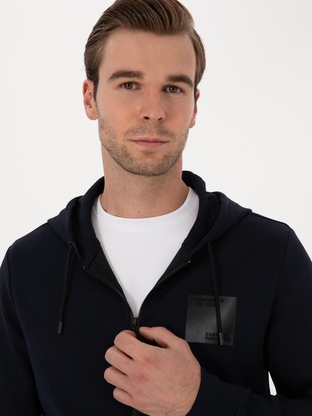 Lacivert Regular Fit Pamuk Karışımlı Tam Fermuarlı Sweatshirt