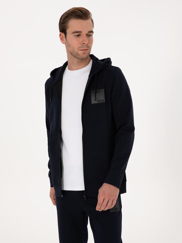 Lacivert Regular Fit Pamuk Karışımlı Tam Fermuarlı Sweatshirt