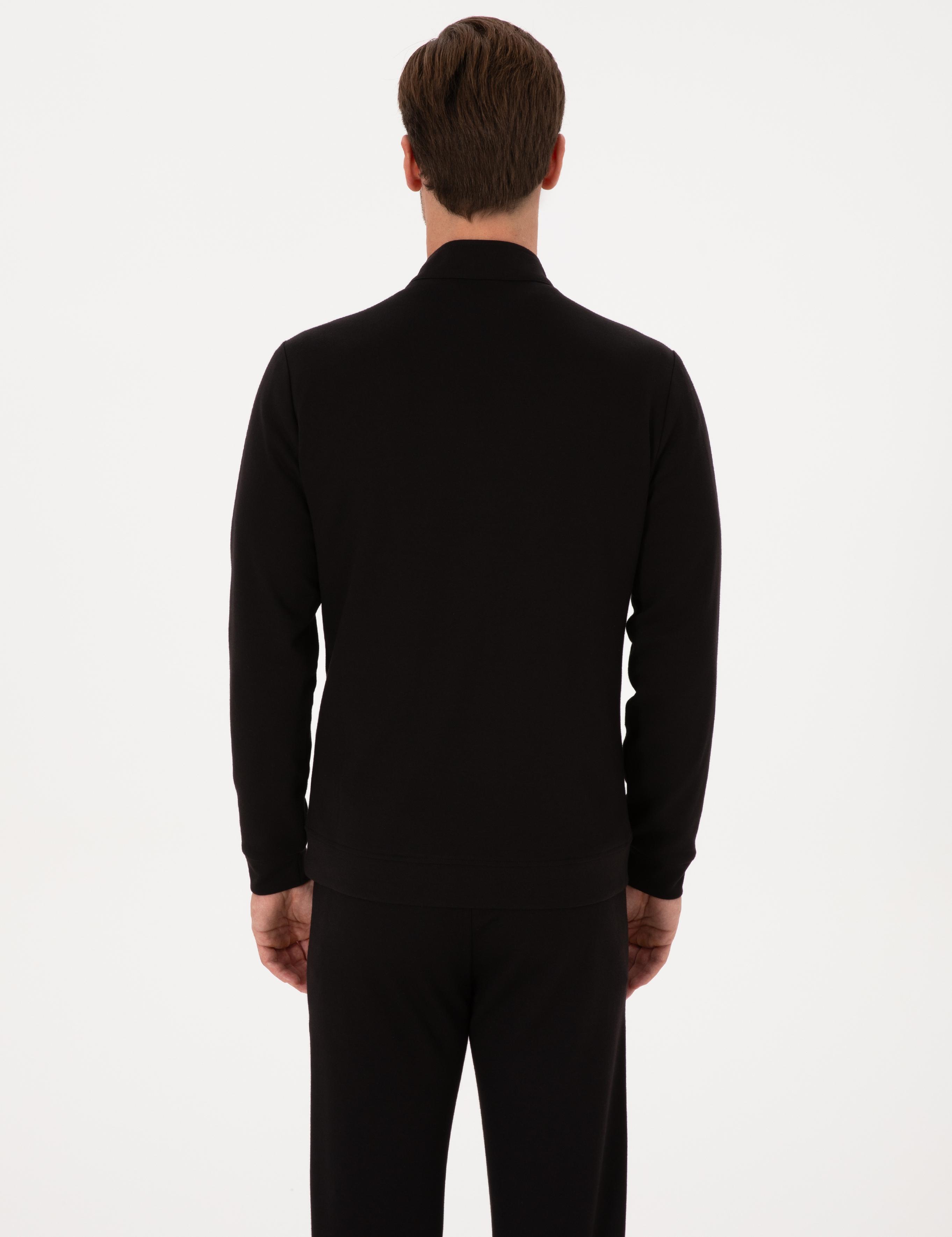 Siyah Regular Fit Pamuk Karışımlı Tam Fermuarlı Sweatshirt - 50309798026