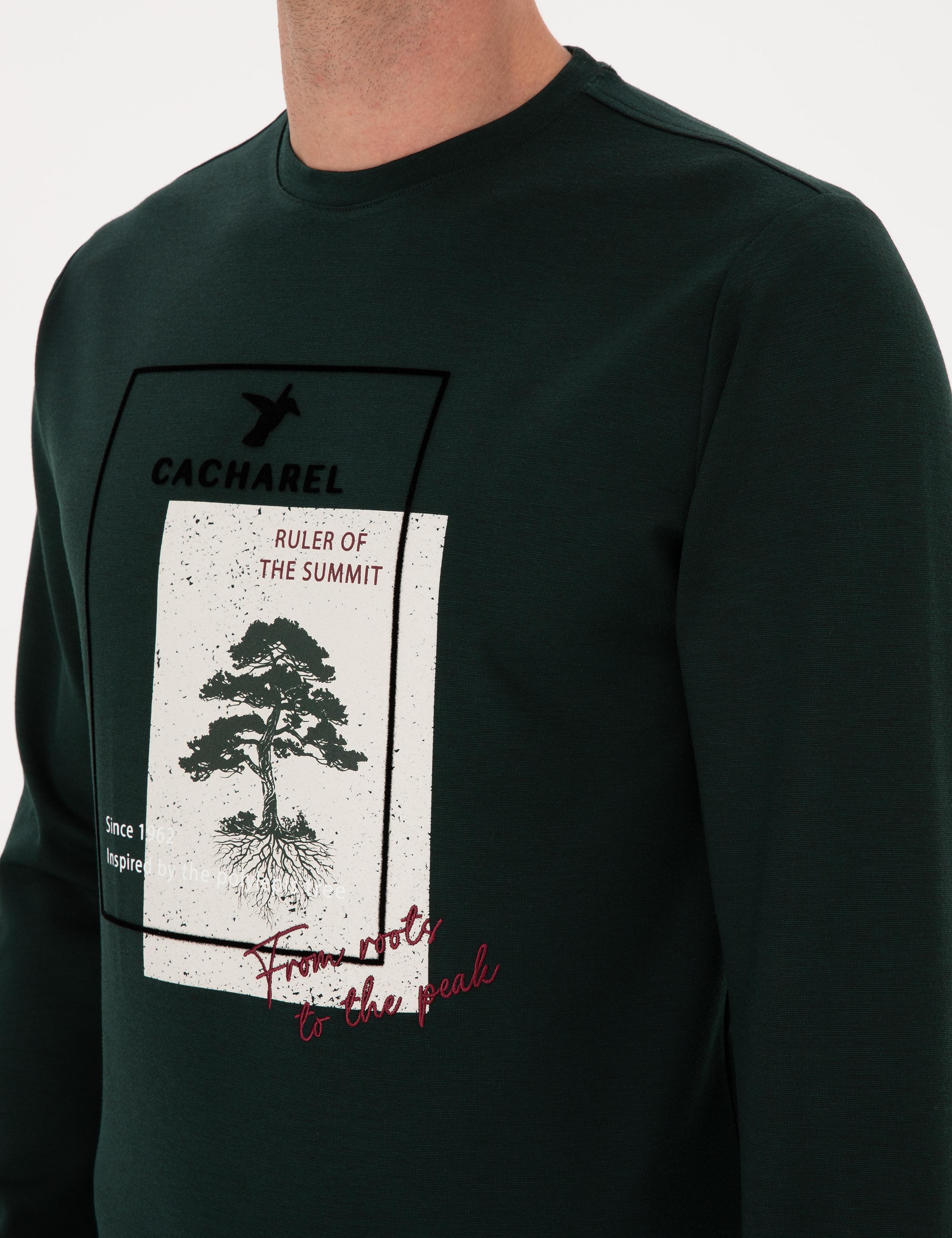 Koyu Yeşil Regular Fit Baskılı Bisiklet Yaka Sweatshirt - 50311402050