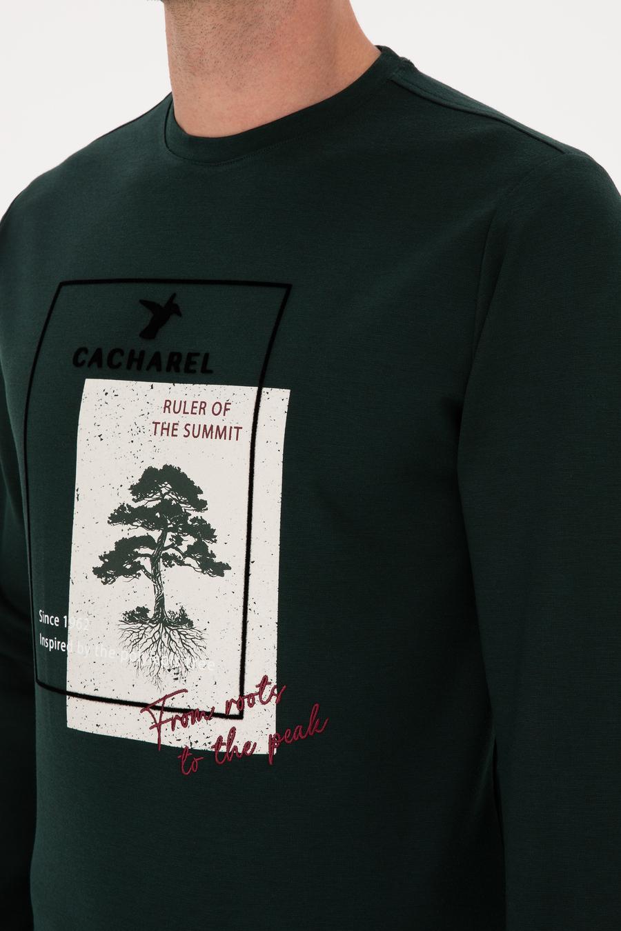 Koyu Yeşil Regular Fit Baskılı Bisiklet Yaka Sweatshirt - 50311402050