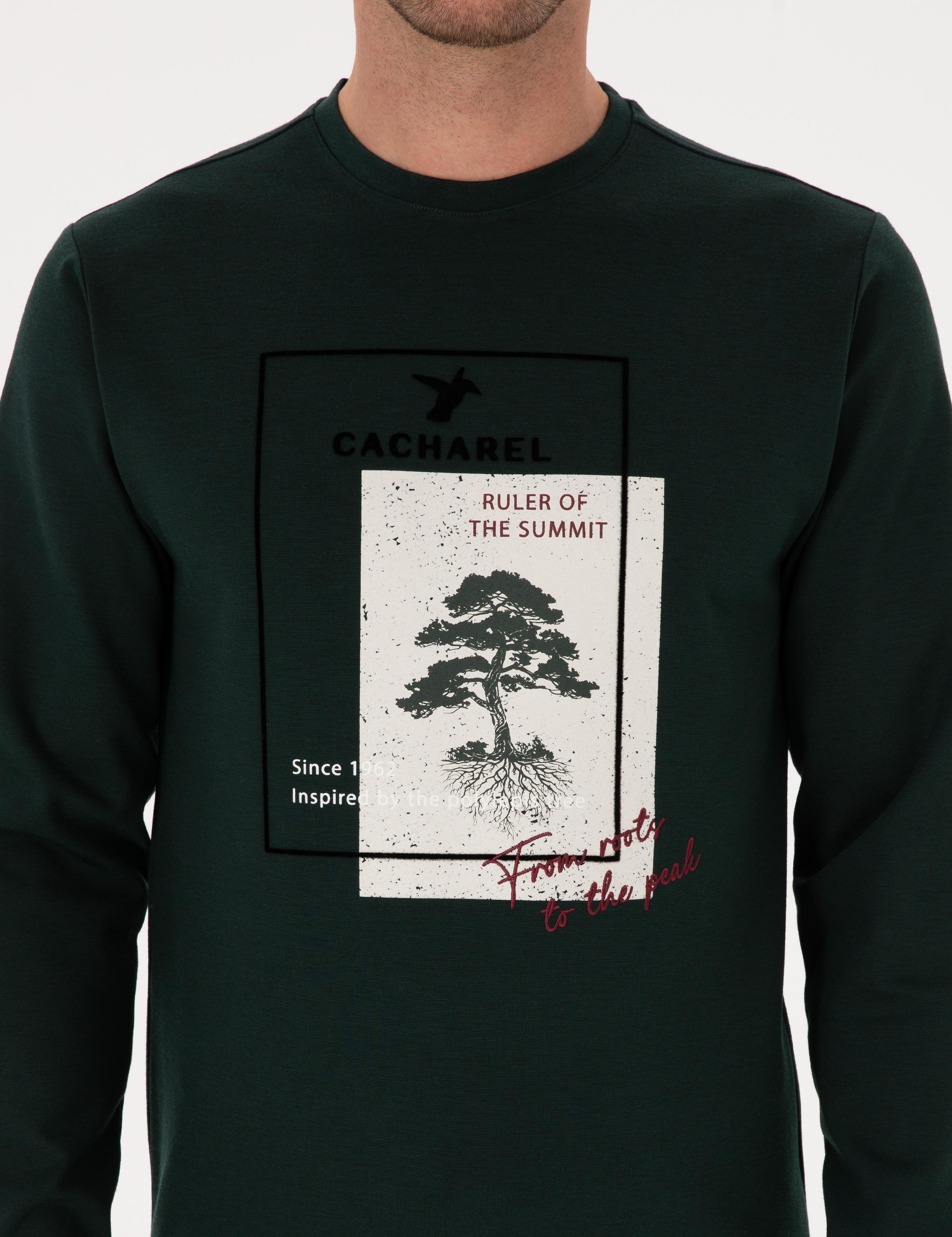 Koyu Yeşil Regular Fit Baskılı Bisiklet Yaka Sweatshirt - 50311402050