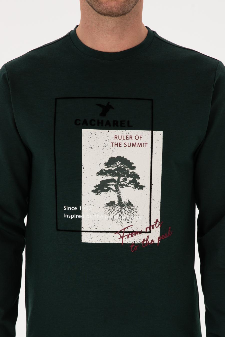 Koyu Yeşil Regular Fit Baskılı Bisiklet Yaka Sweatshirt - 50311402050