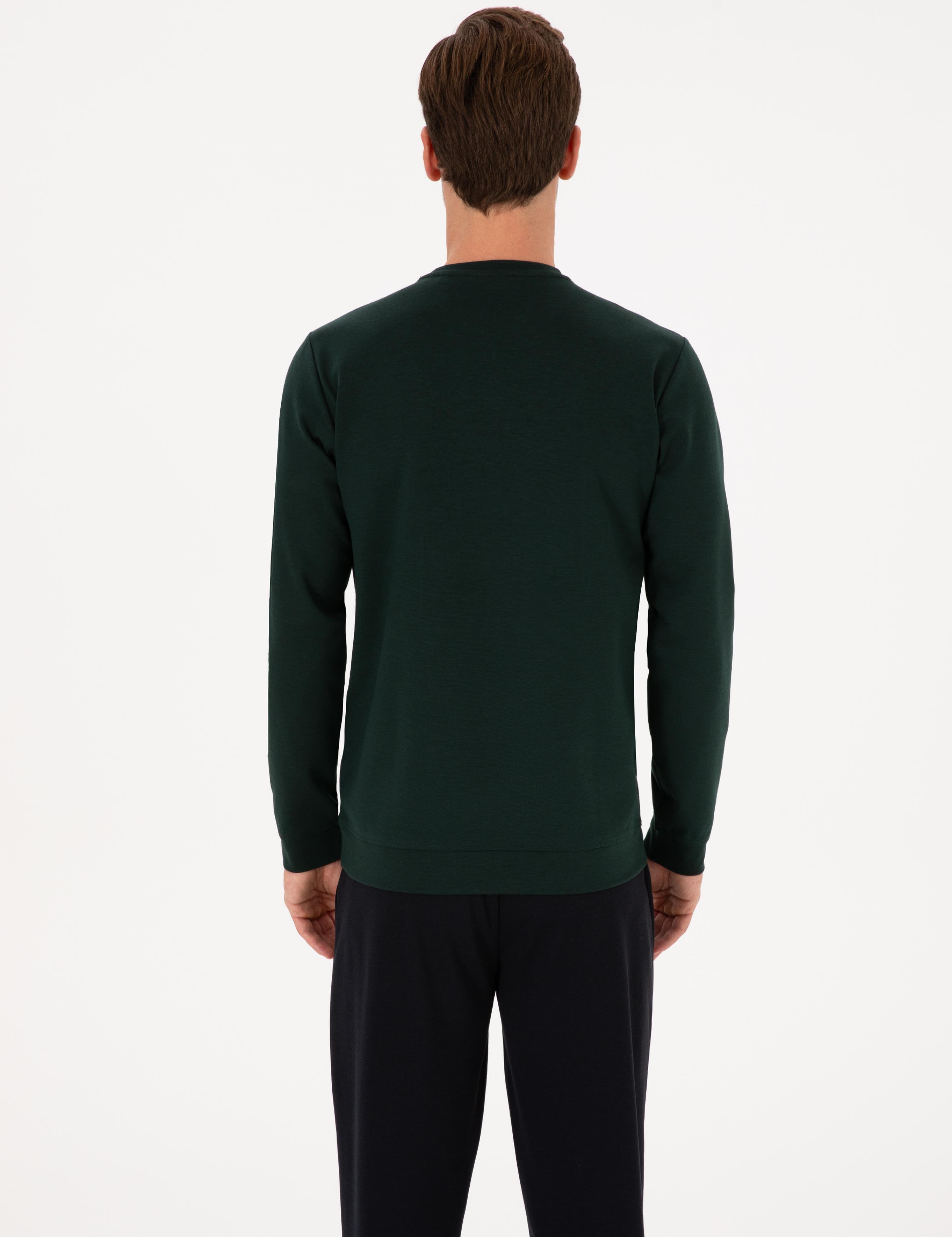 Koyu Yeşil Regular Fit Baskılı Bisiklet Yaka Sweatshirt - 50311402050