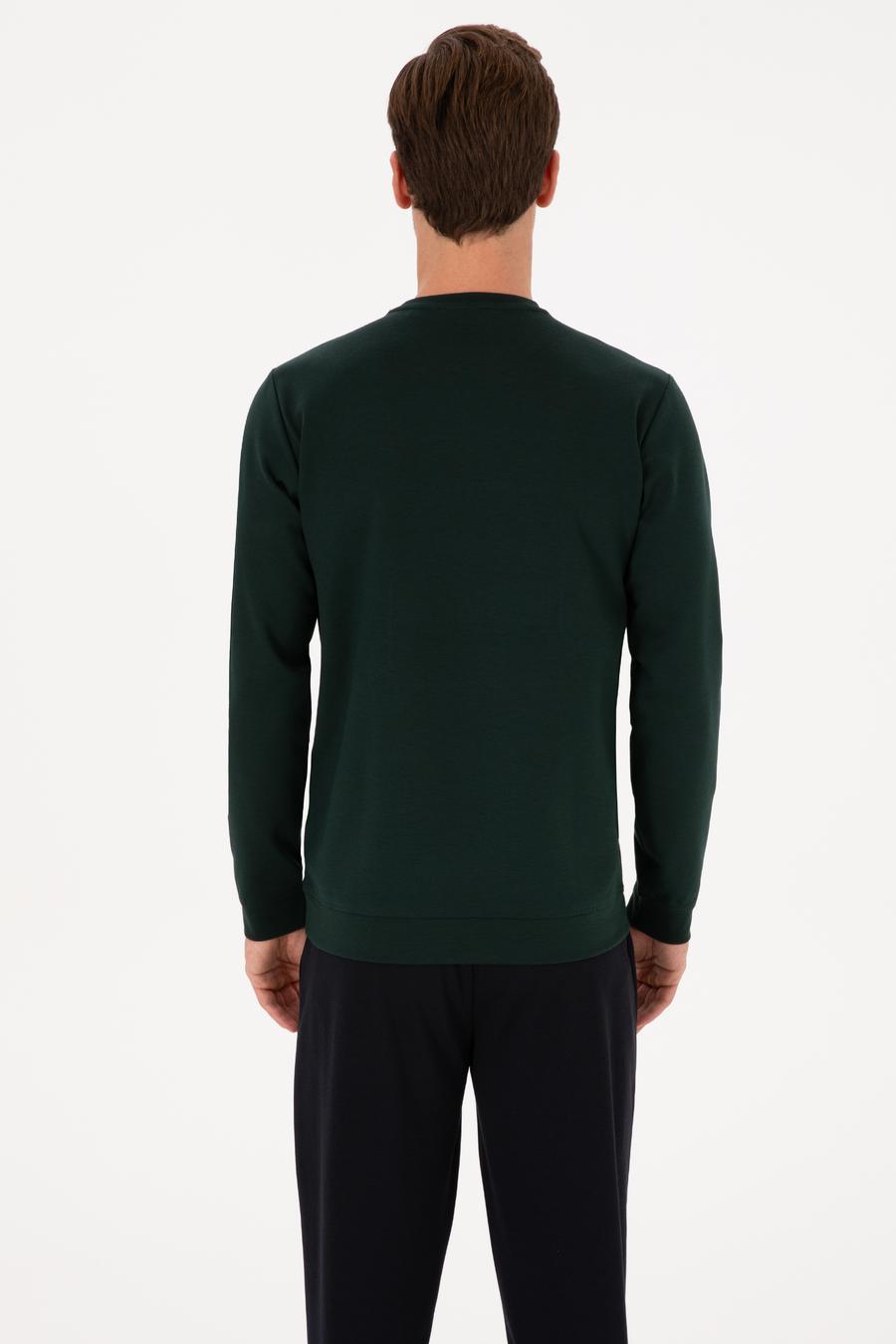 Koyu Yeşil Regular Fit Baskılı Bisiklet Yaka Sweatshirt - 50311402050