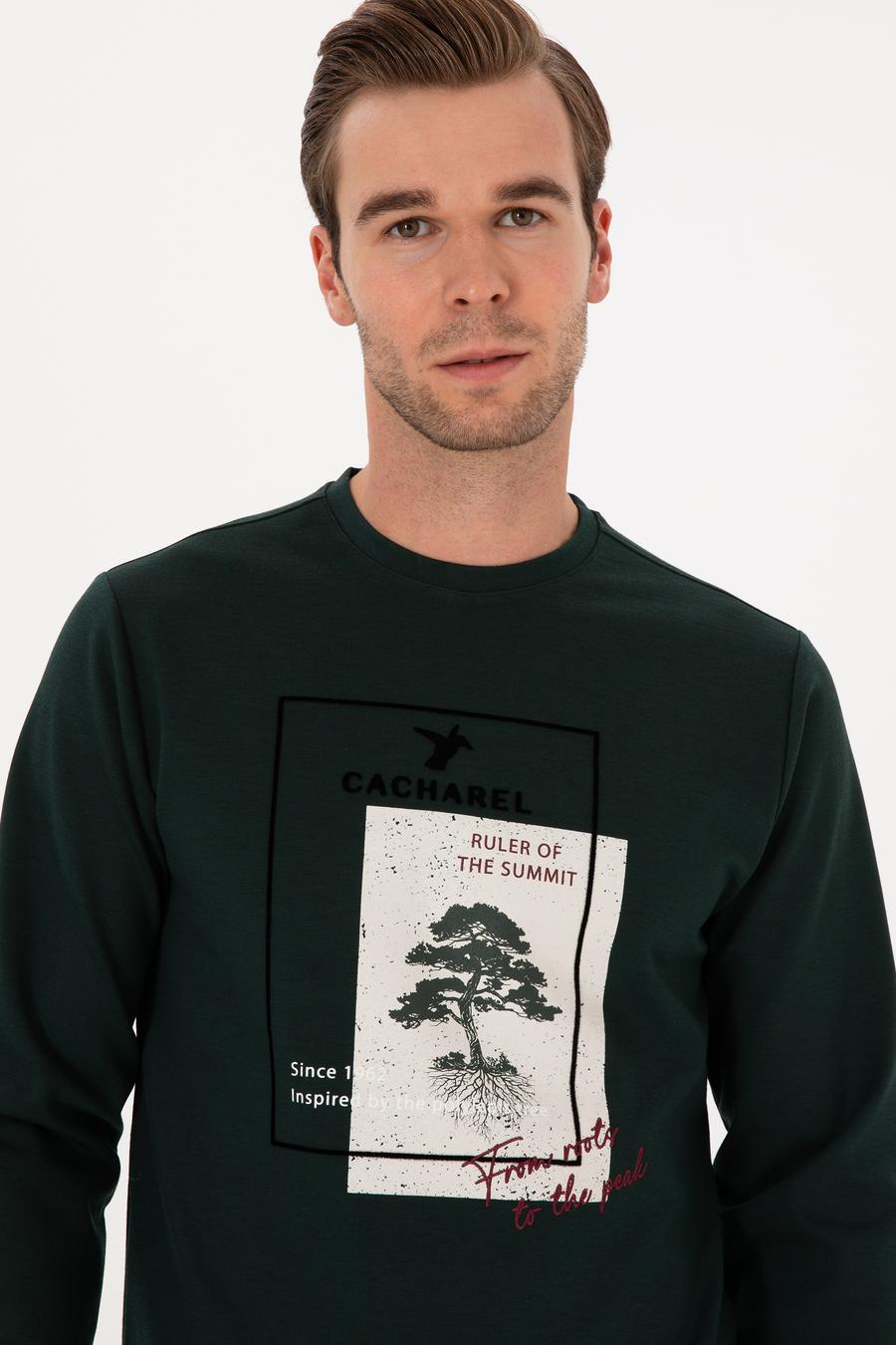 Koyu Yeşil Regular Fit Baskılı Bisiklet Yaka Sweatshirt - 50311402050